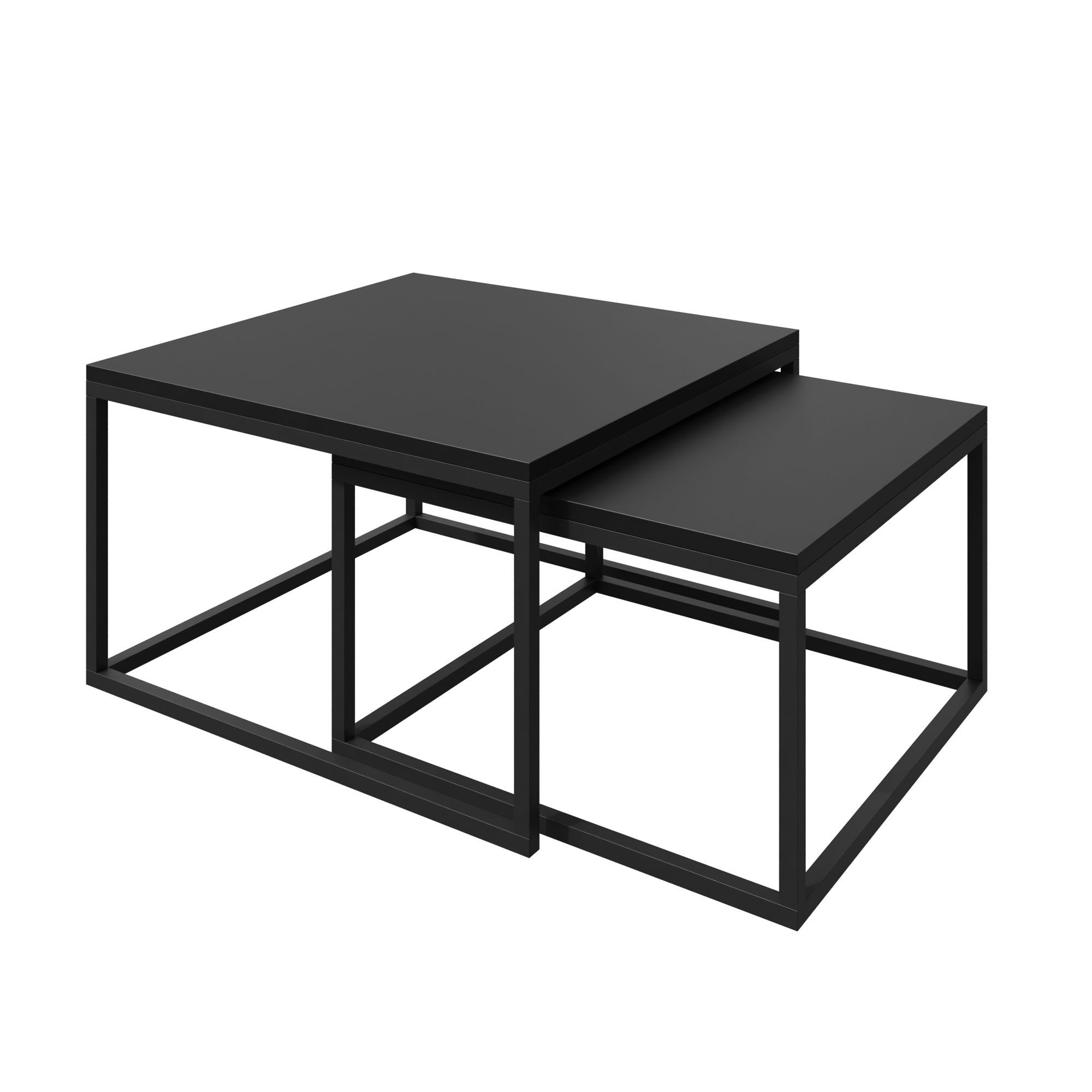 Lookway Couchtisch YOSHI 2in1 mit Tischplatte in Schwarz Matt (2er-Set), Breite: 70 cm und 60 cm