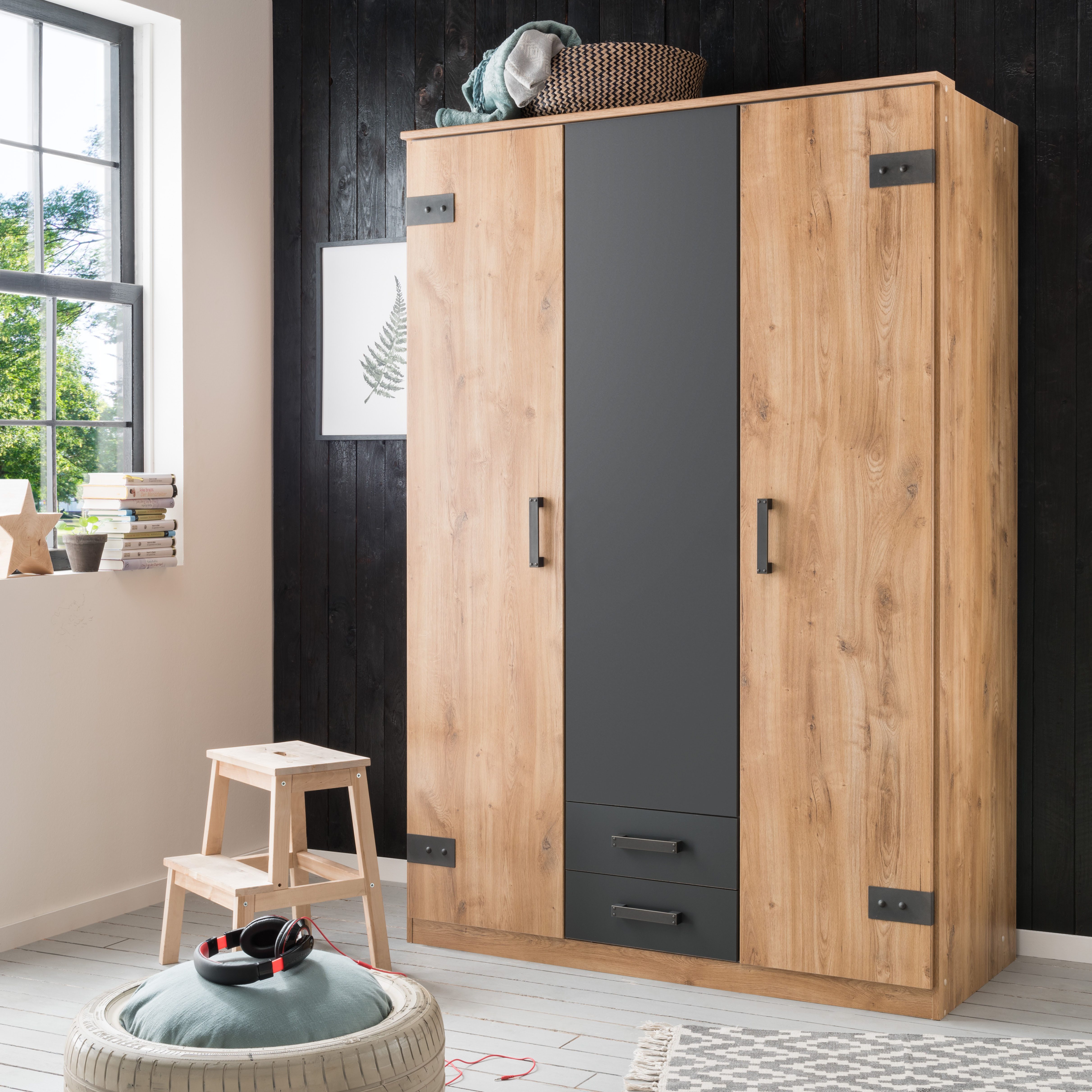 Wimex Kleiderschrank Cork, mit oder ohne Spiegel, rustikaler Look im Industrial Design wahlweise in 135cm oder 180cm breit, 58cm tief, 199cm hoch