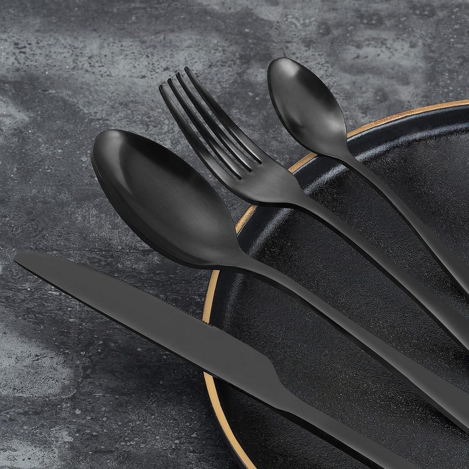 LuxusKollektion Besteck-Set Besteck Set 24 24 Stück Runde Griffe Schwarz 24 Stück