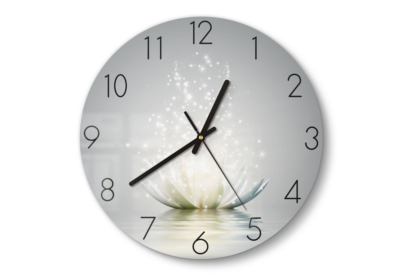 DEQORI Wanduhr 'Funkelnde Lotusblüte' (Glas Glasuhr modern Wand Uhr Design Küchenuhr)
