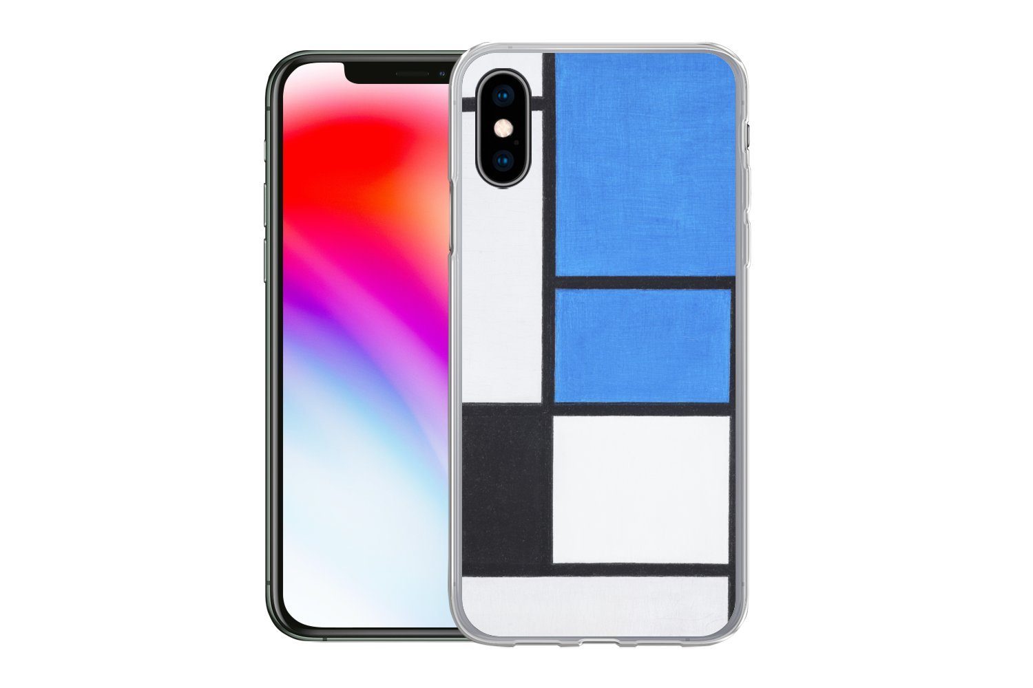 MuchoWow Handyhülle für Apple iPhone X Komposition mit Blau, Rot, Schwarz, Gelb und Grau -, Smartphone-Bumper, Print, Handy Schutzhülle Dünn