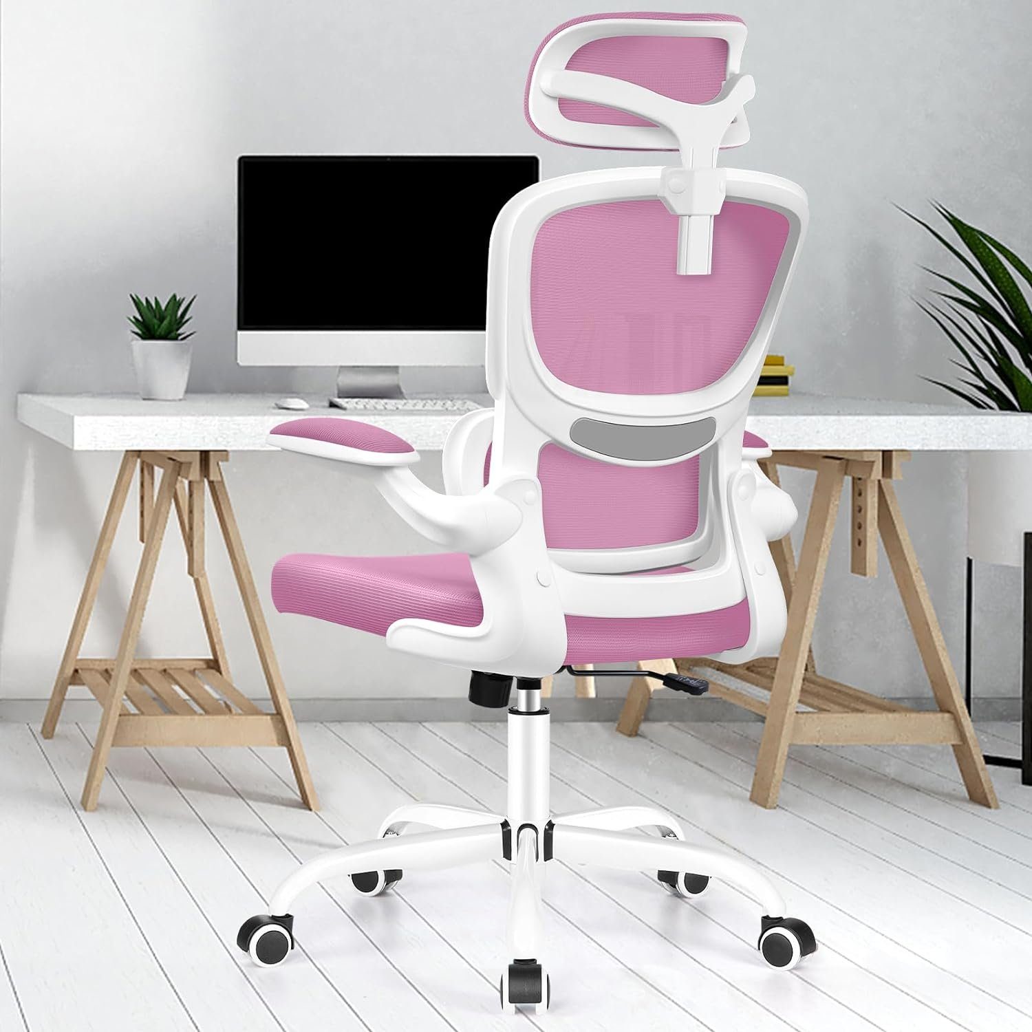 Razzor Bürostuhl (Computerstuhl mit Hochklappbaren Armlehnen), Ergonomisch, Schreibtischstuhl aus Netz mit Neigungsfunktion 90°-135°