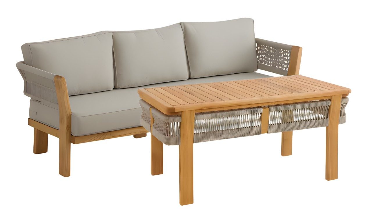 Xlmoebel Gartenlounge-Set Gartenmöbel Set Grau Holz Textil Modern, (Gartenlounge-Set, 2-tlg., 3-Sitzer Lounge-Set, Grau), Made in Europa