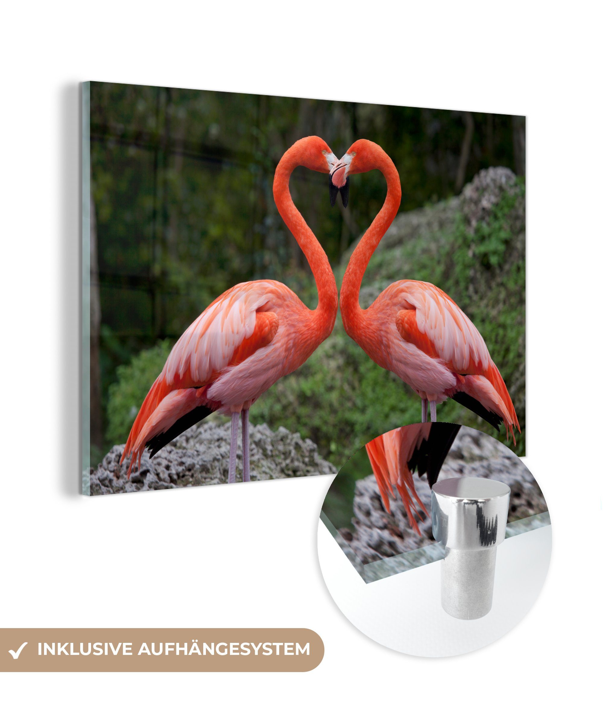 Acrylglasbild mit bilden ein Wohnzimmer Hälsen Schlafzimmer (1 MuchoWow & Flamingos Acrylglasbilder Herz, St), ihren Zwei