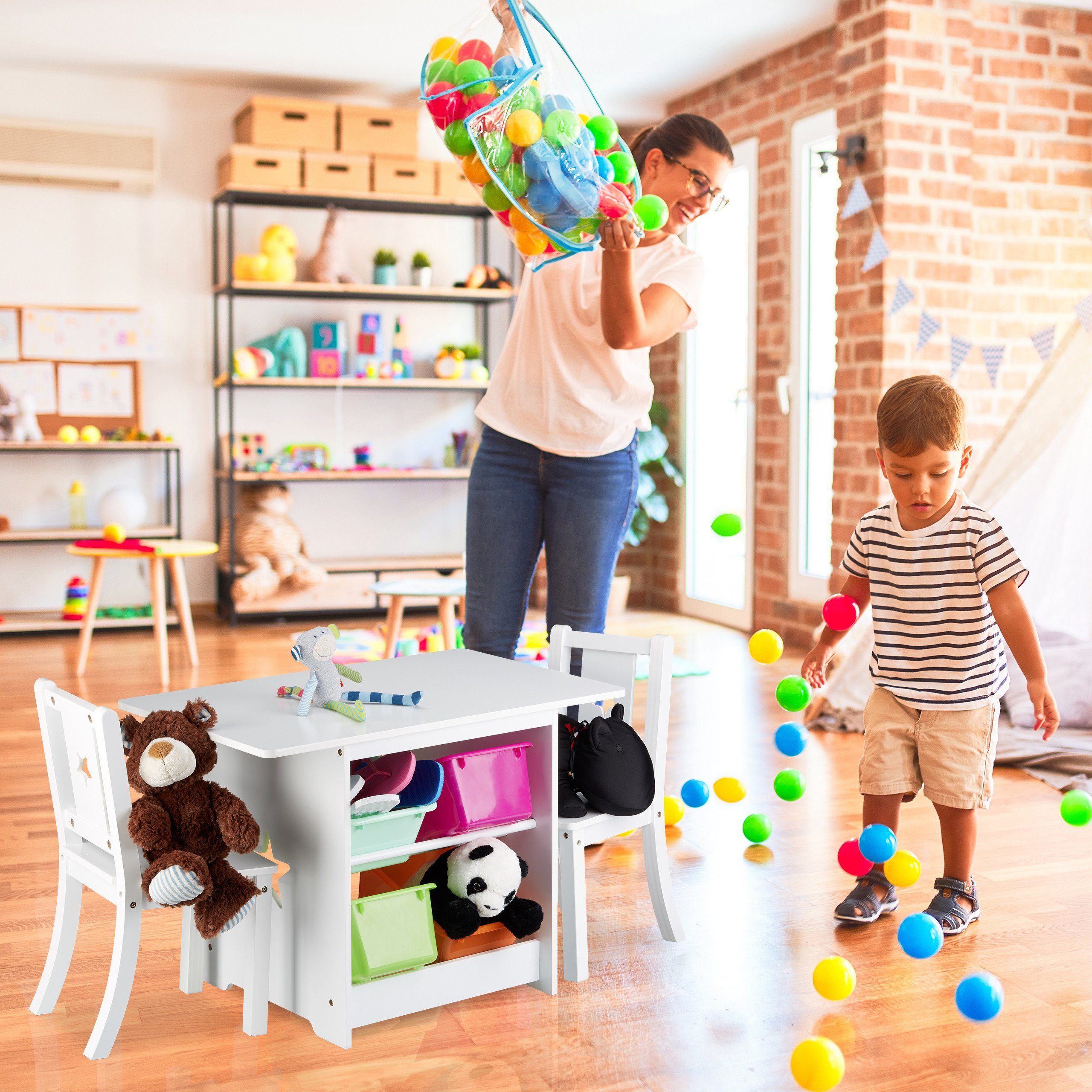 relaxdays Kindersitzgruppe mit Stauraum ALBUS