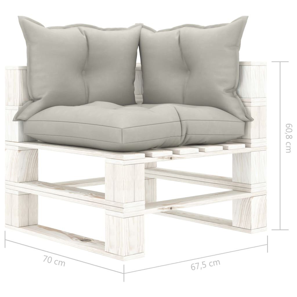 mit Weiß vidaXL 1 Holz, in Taupe Teile Garten-Paletten-Ecksofa Taupe Kissen Loungesofa