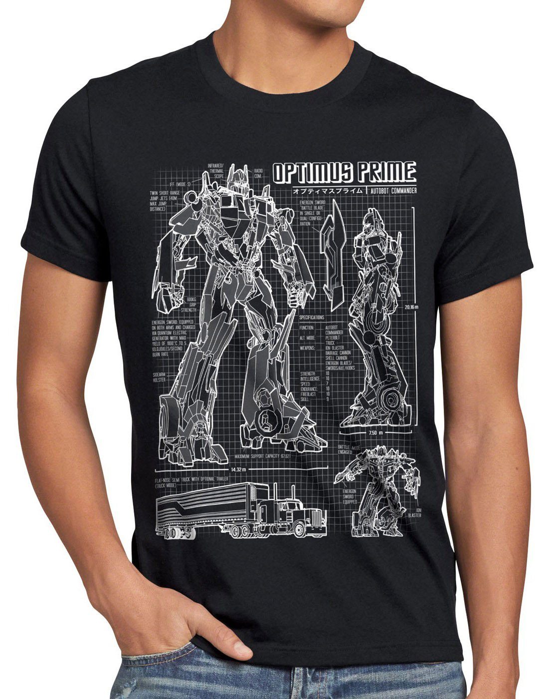 style3 Print-Shirt Herren T-Shirt Optimus Prime blaupause autobot schwarz