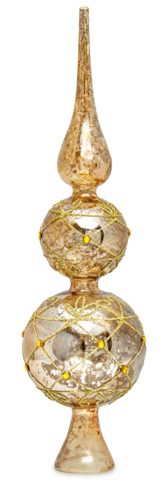SIKORA Christbaumspitze SP4G aus irisierendem Klar Glas mit Antik GOLD Dekor