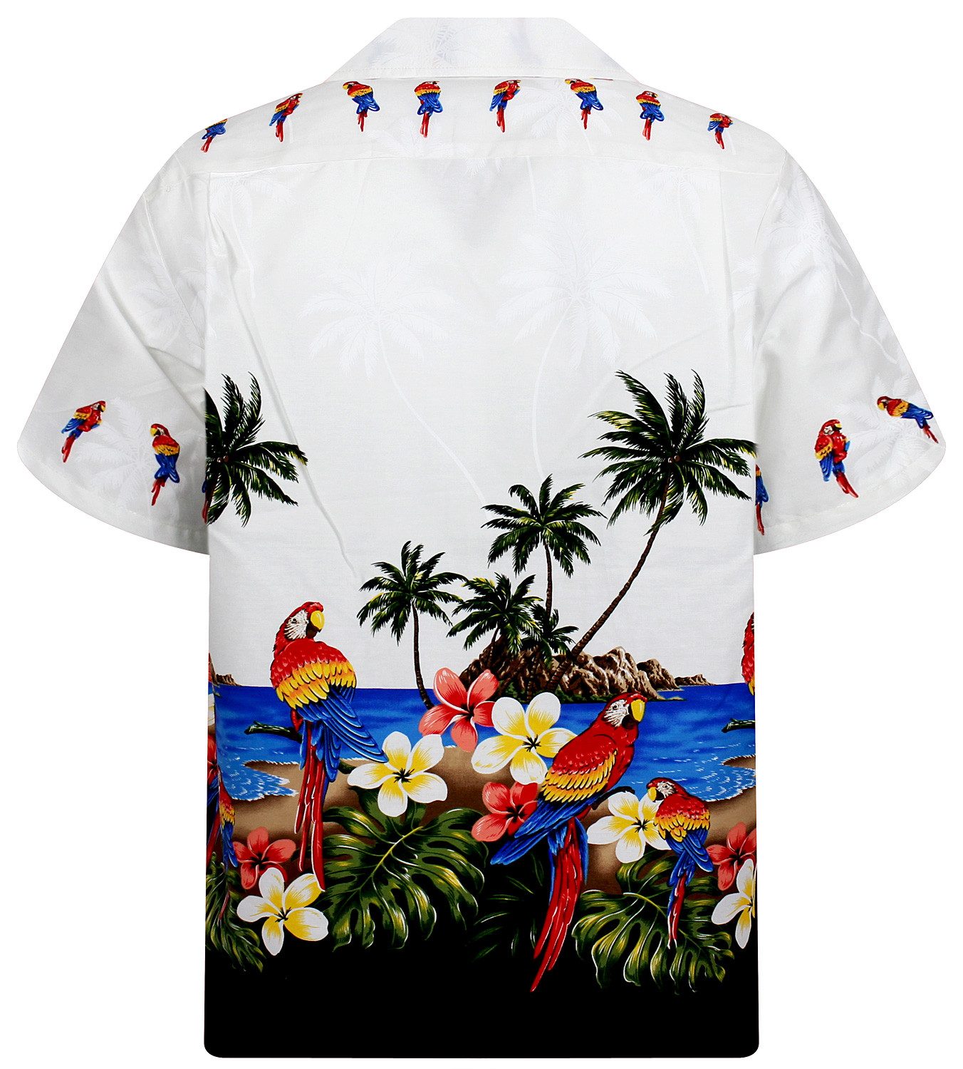 Pacific Legend Hawaiihemd Papagei mit Schwarz Original Hawaiihemd mit 100% Kokosnuss-Knöpfen