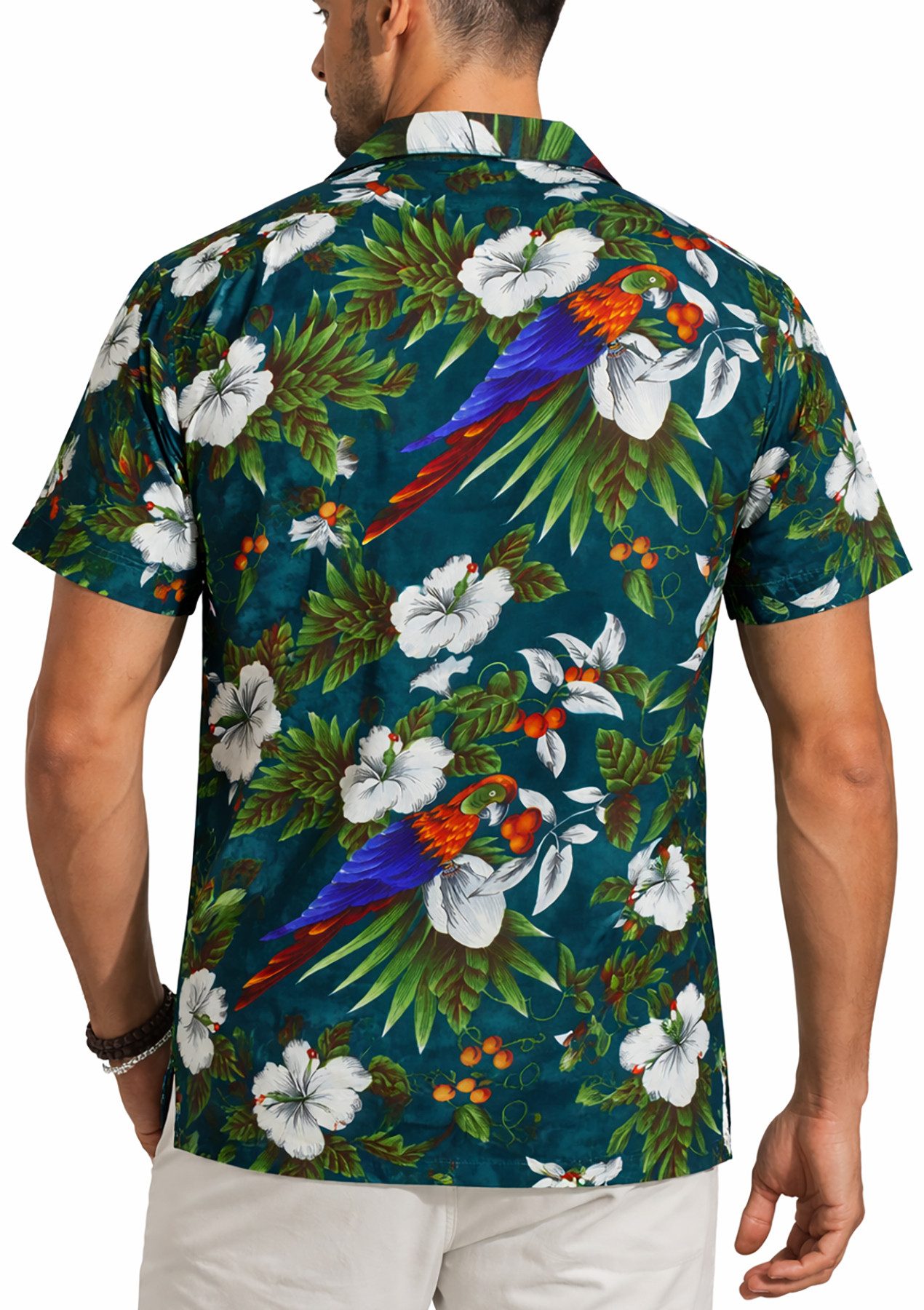 King Kameha Hawaiihemd "Cherry Parrot" Funky Hawaiihemd Herren Kurzarm Fronttasche Sommerhemd – Bild 4 von 5
