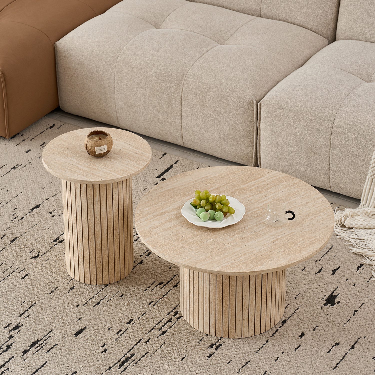 GrandCA HOME Couchtisch 2er Set Couchtisch, Runder Beistelltisch im Modernen Stil (2-St), aus MDF