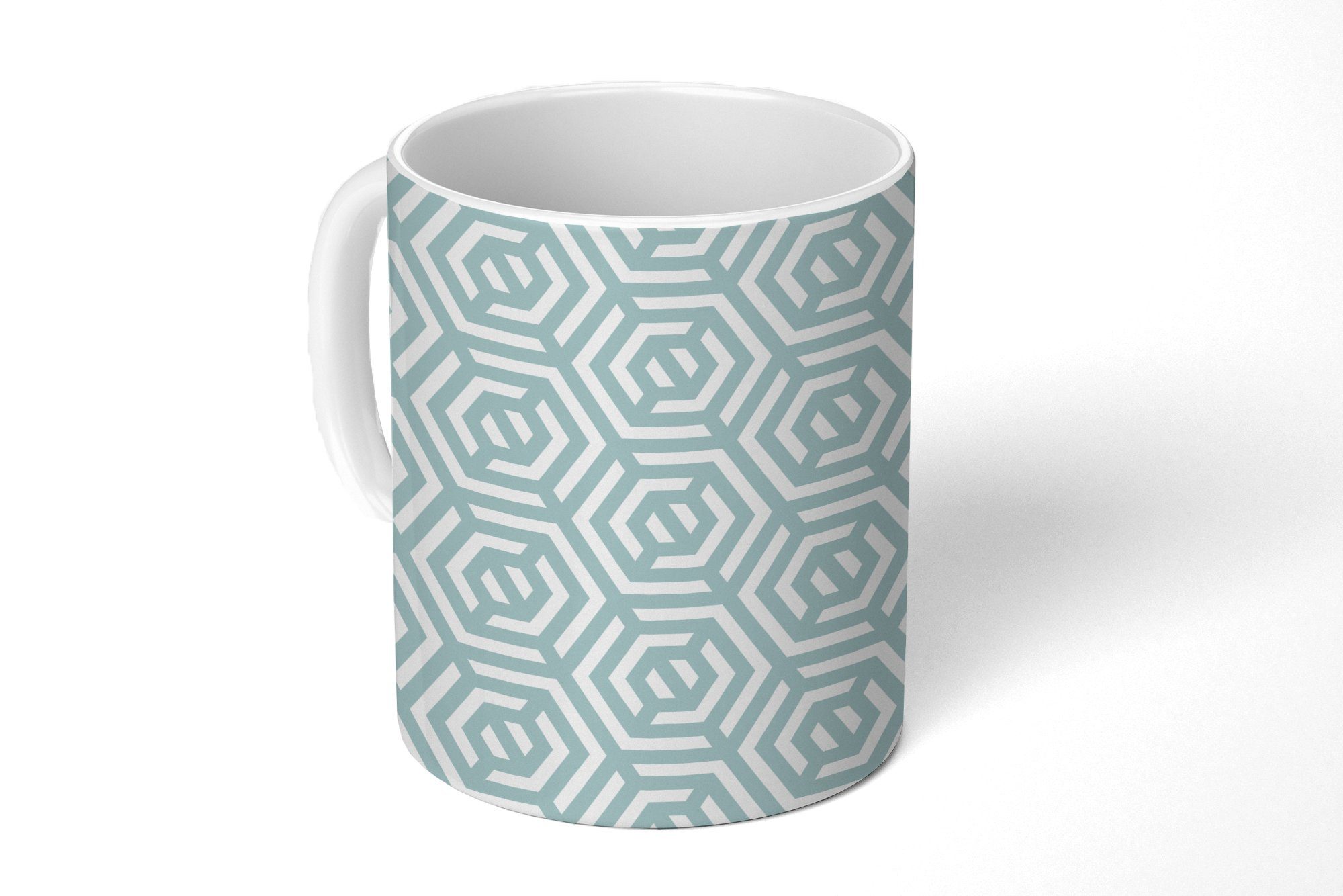 MuchoWow Tasse Muster - Abstrakt - Grün - Geometrie, Keramik, Kaffeetassen, Teetasse, Becher, Teetasse, Geschenk