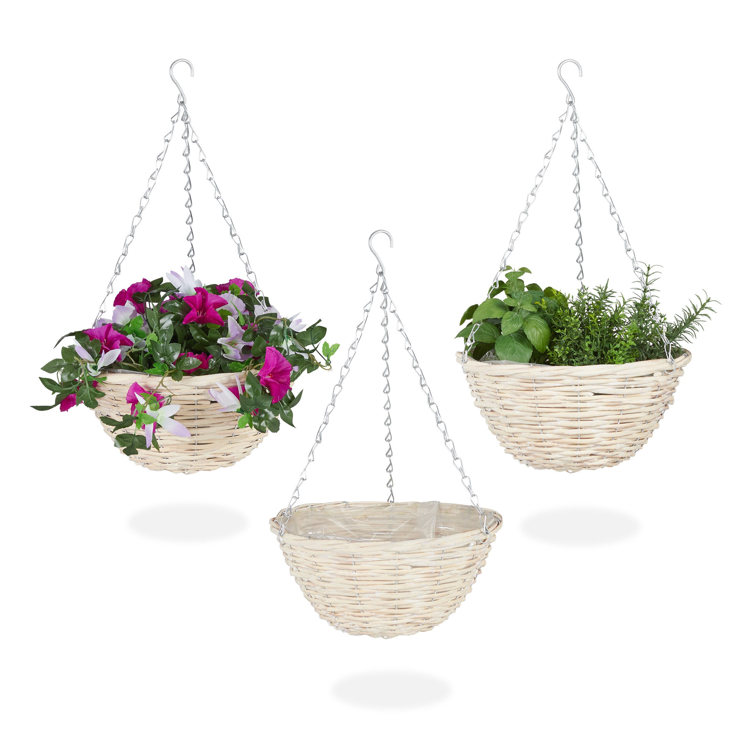 relaxdays Blumenampel Geflochtene Blumenampel im 3er günstig online kaufen