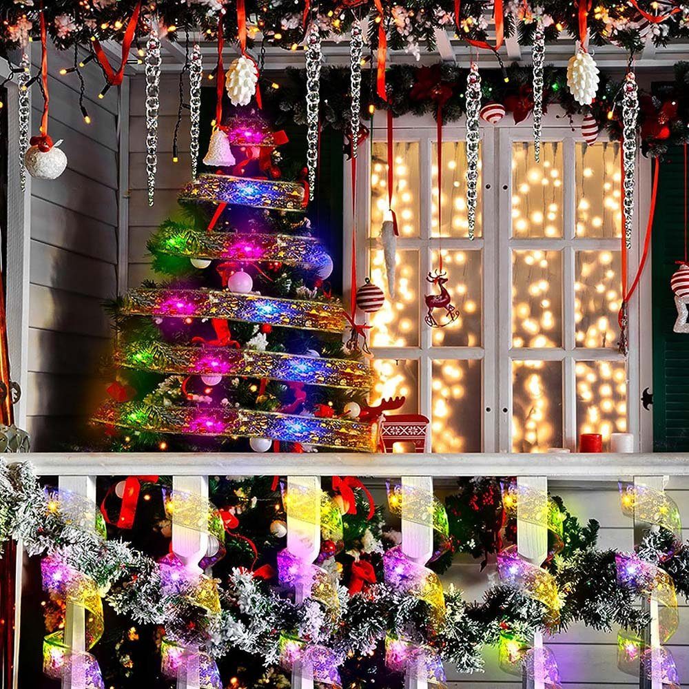 Rosnek LED-Lichterkette wasserdicht, (Mehrfarbig) 5/10M, Weihnachtsfeier, Gold Weihnachtsbaum Modi, für Timer, 8 Batterie; Deko Lichterband, Fernbedienung