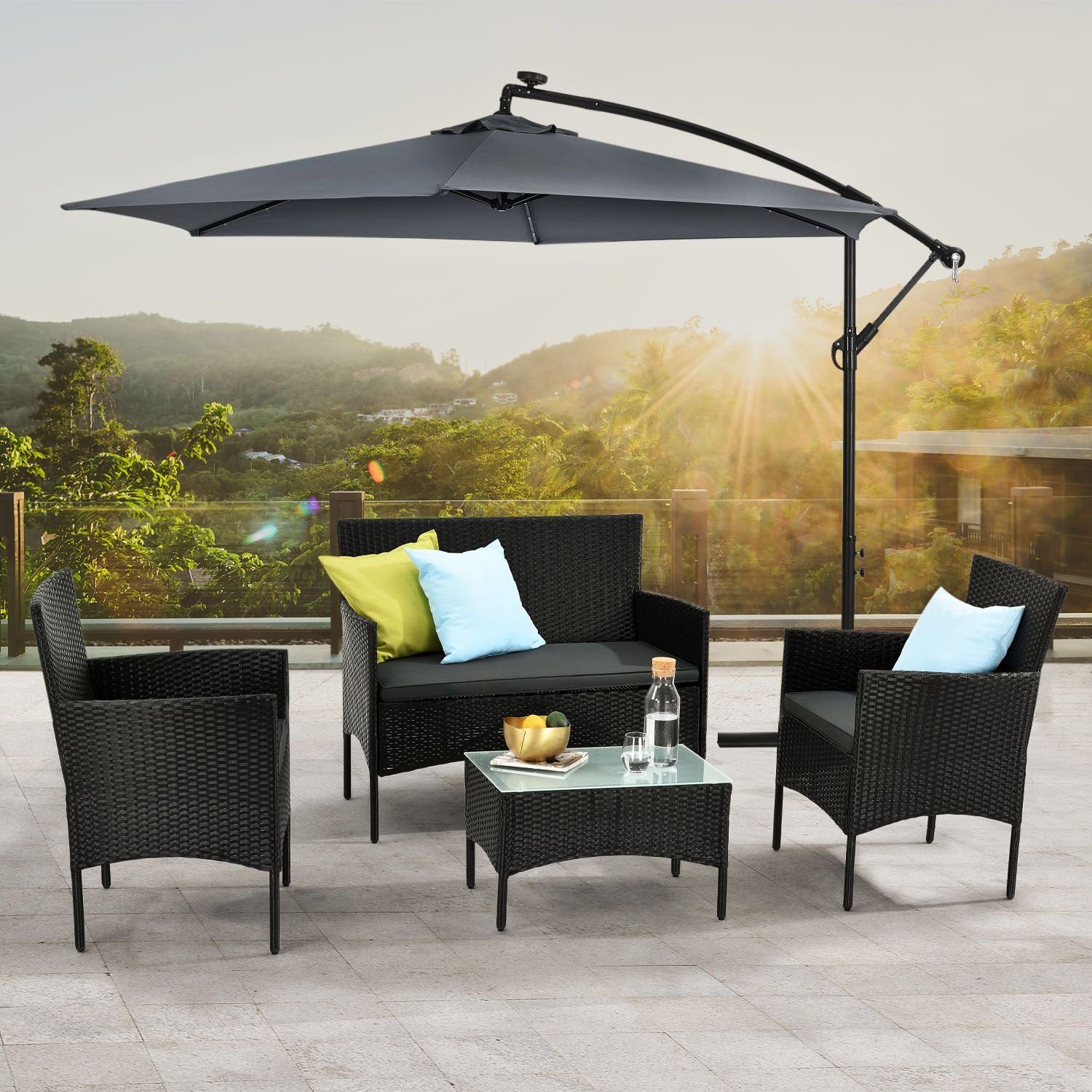 Juskys Gartenlounge-Set Fort Myers, wetterfeste Polyrattan günstig online kaufen