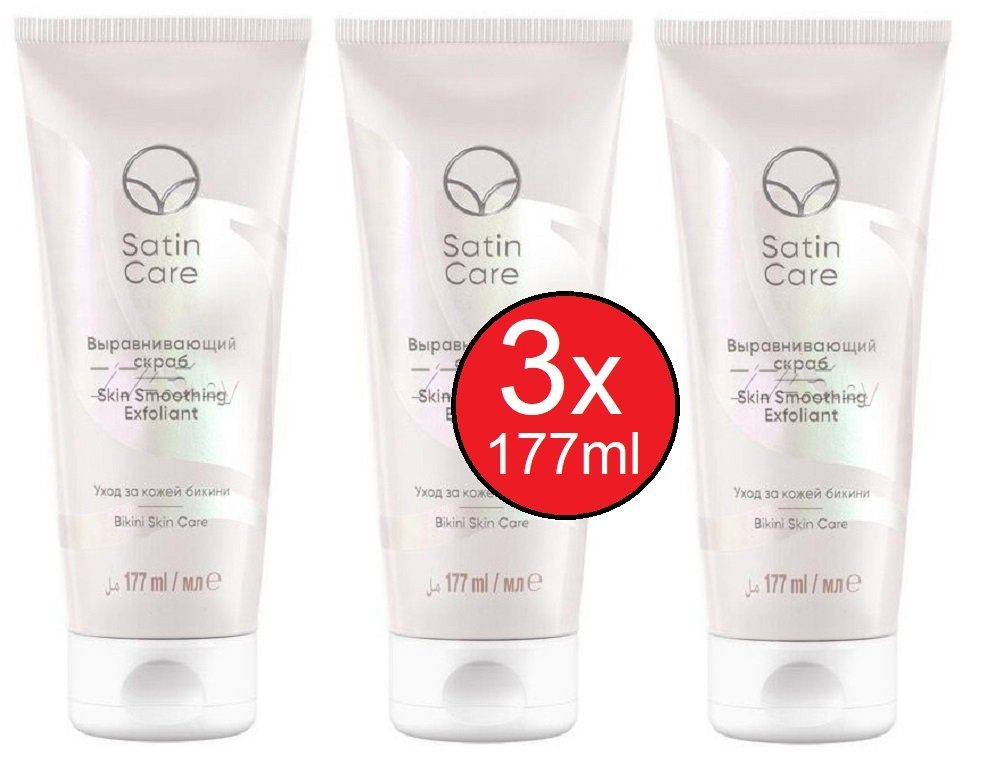 Gillette Venus Hautpflege-Set Satin Care Skin Smoothing Exfoliant 3x177ml Peeling 3 teiliges Pflegeset für strahlende und gesunde Haut, natürliche Inhaltsstoffe, entfernt abgestorbene Hautzellen, Talg sowie Schmutz und Fette, Hautcreme Beauty Face Body Cr