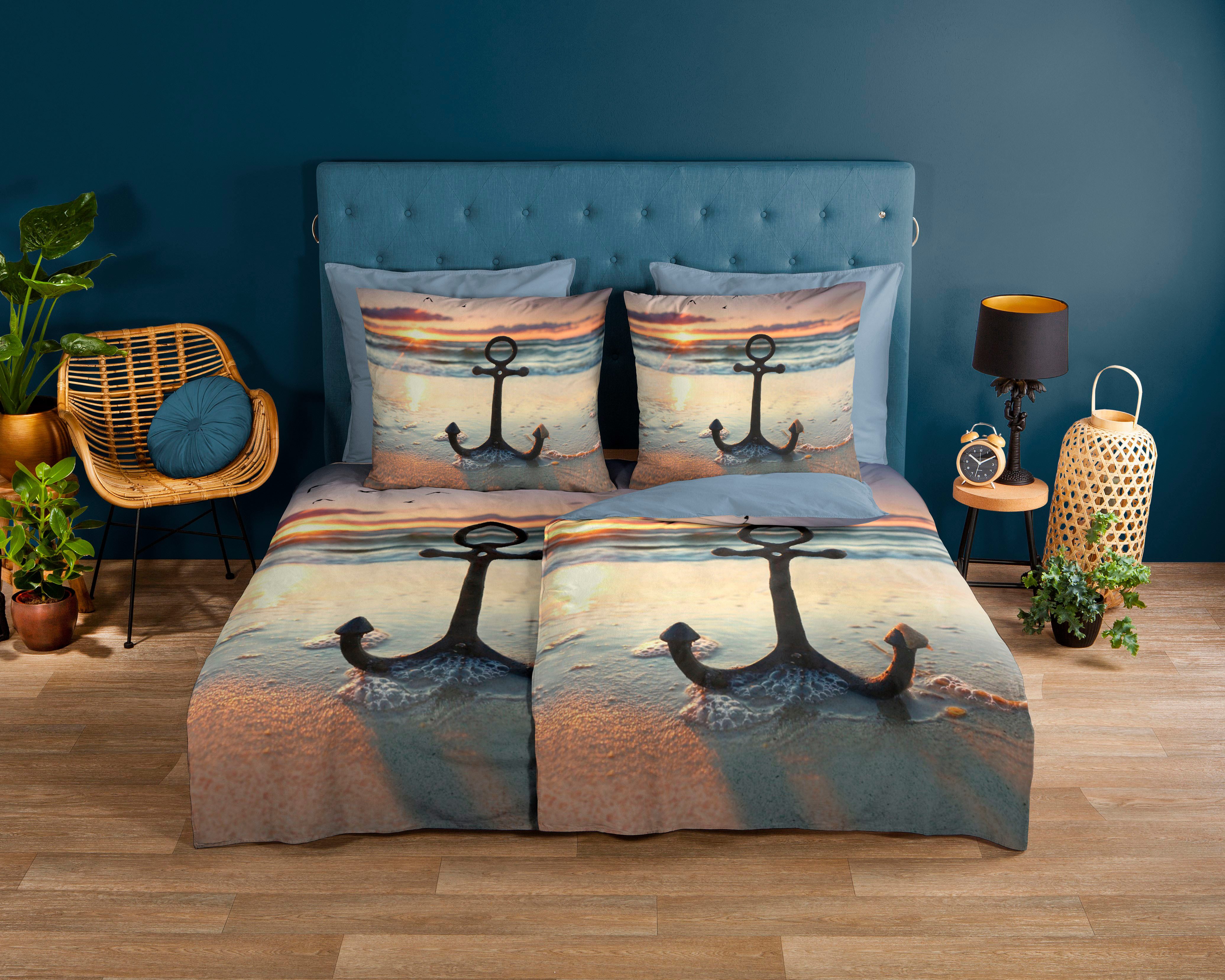 good morning Wendebettwäsche Mar, Renforcé, 2 teilig, Baumwolle, 135x200, Reißverschluss, Wendeoptik, Strand, Meer, Maritim