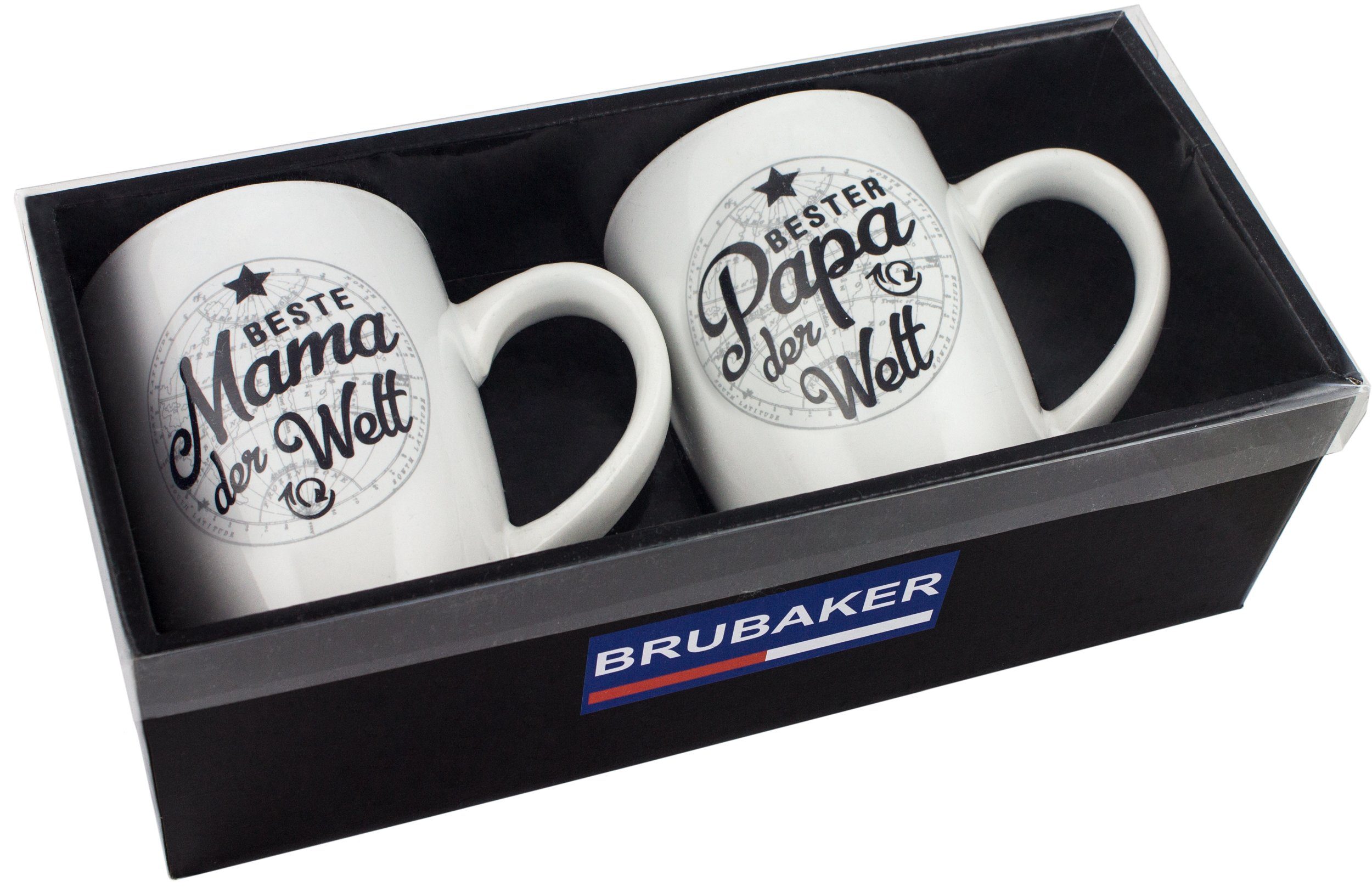 BRUBAKER Tasse 2er-Set Kaffeetassen Beste Mama und Bester Papa, 4-tlg., Keramik, 2x Kaffeebecher in Geschenkpackung mit Grußkarte - für Eltern – Bild 4 von 5