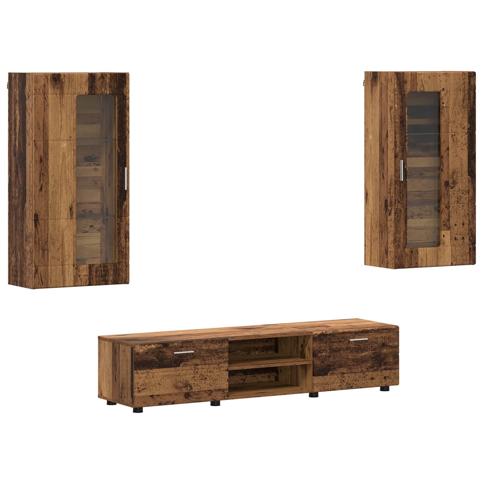 vidaXL Wohnzimmer-Set TV-Schrankset mit Schubladen FLORIN 3 pcs Altholz Holzwerkstoff, (3-St)