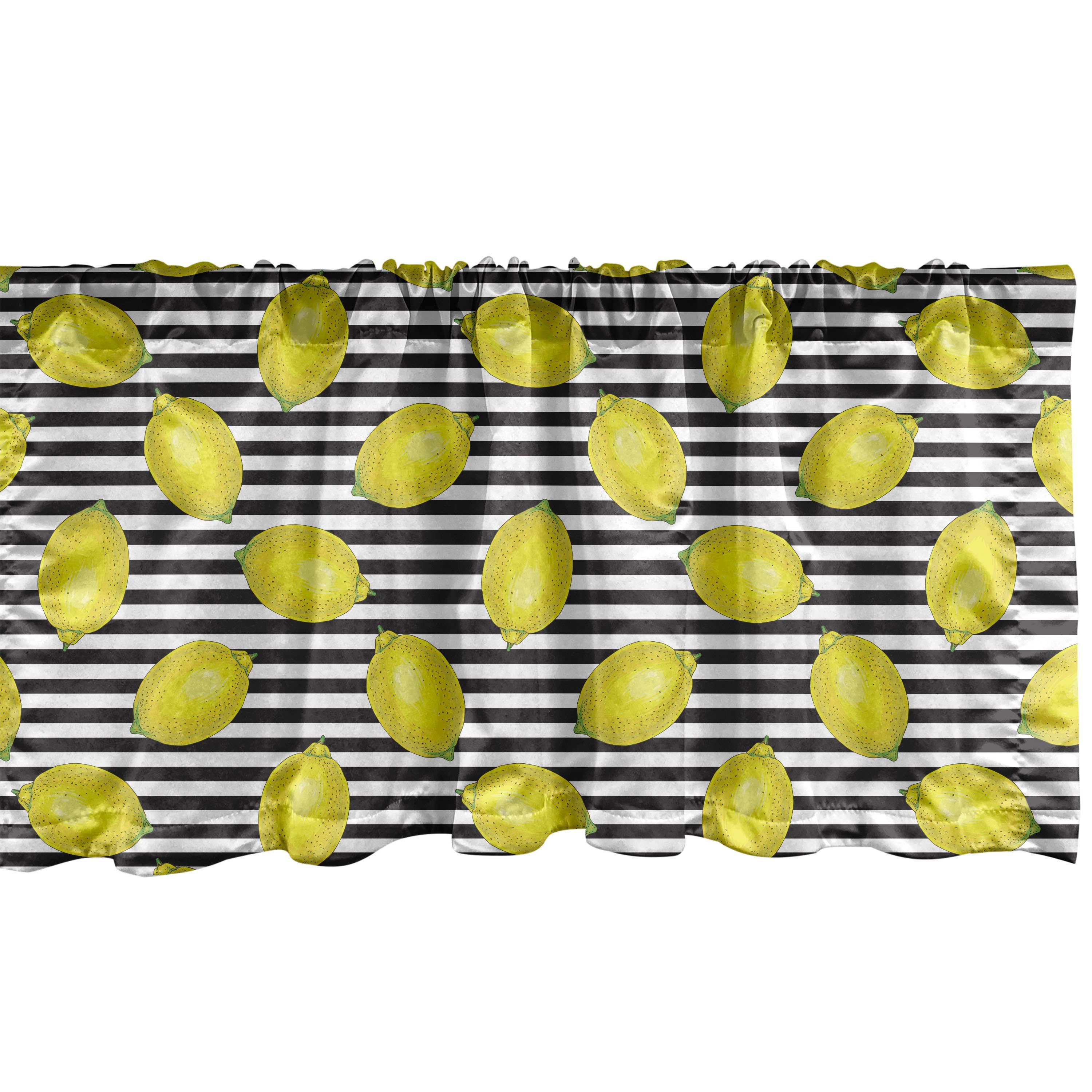 Scheibengardine Vorhang Volant für Küche Schlafzimmer Dekor mit Stangentasche, Abakuhaus, Microfaser, Zitronen Citrus Motiv Stripes Kunst