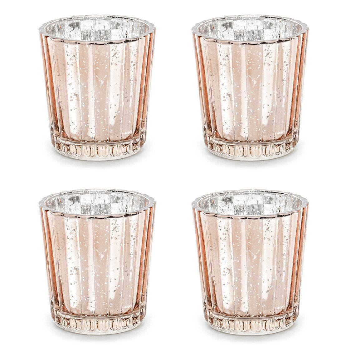 Set roségold Glas 5,5x6cm 4er Kerzenhalter, Teelichthalter partydeco