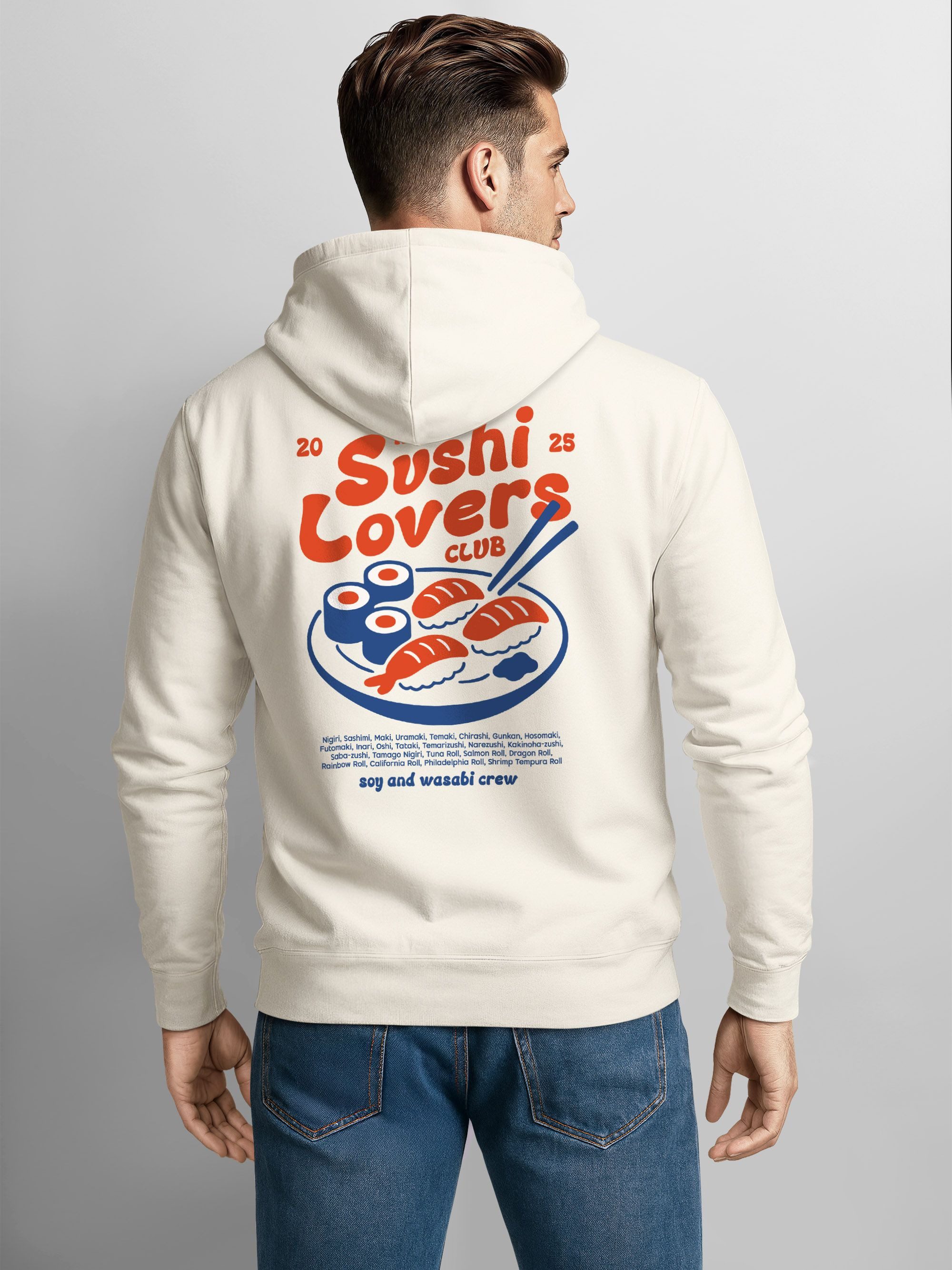 Neverless Hoodie Herren Hoodie Sushi Lovers Club Kapuzenpullover Japan Food Style