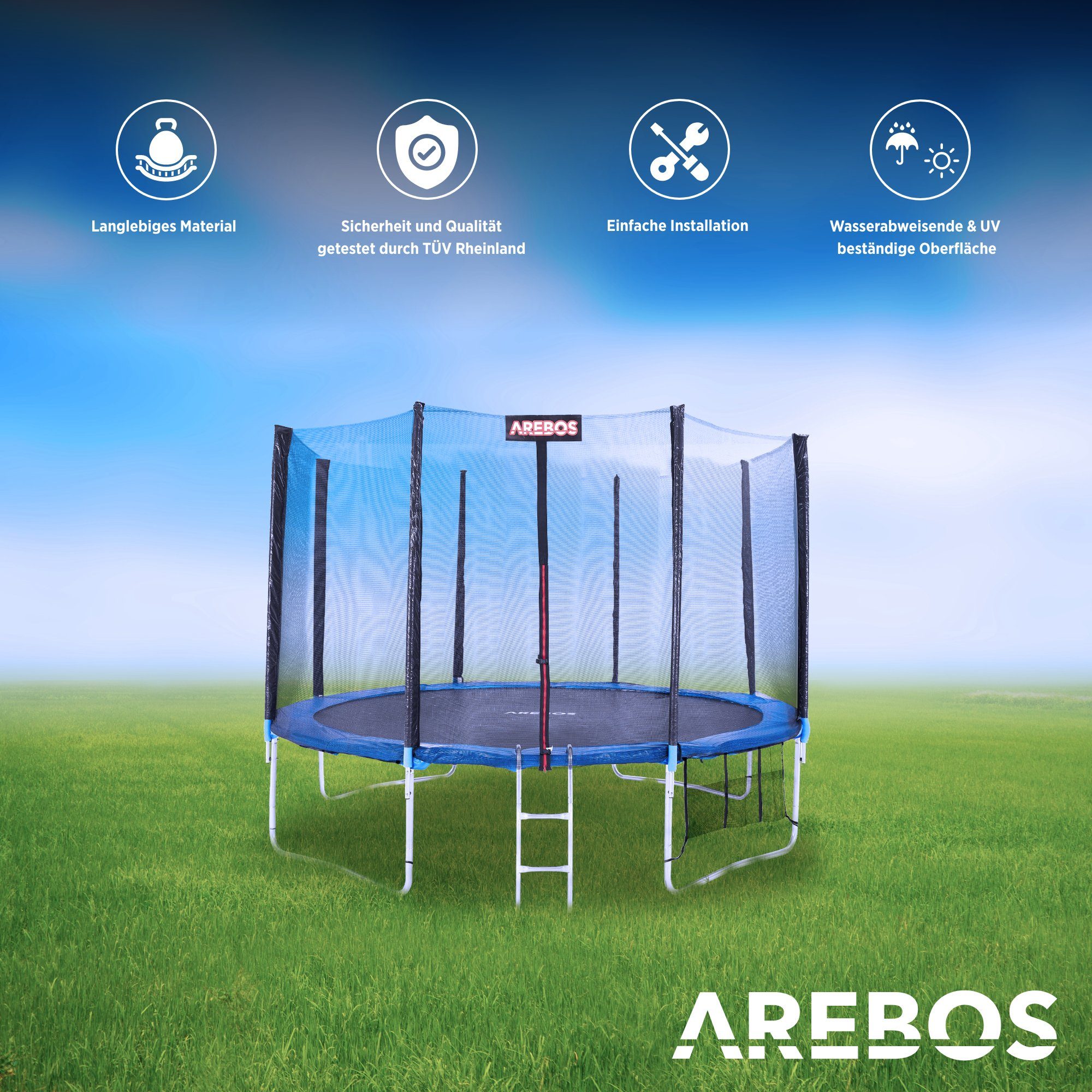 Arebos Trampolinnetz + Randabdeckung, von 305 - 460 cm verschiedene Grössen (Set), 305 cm