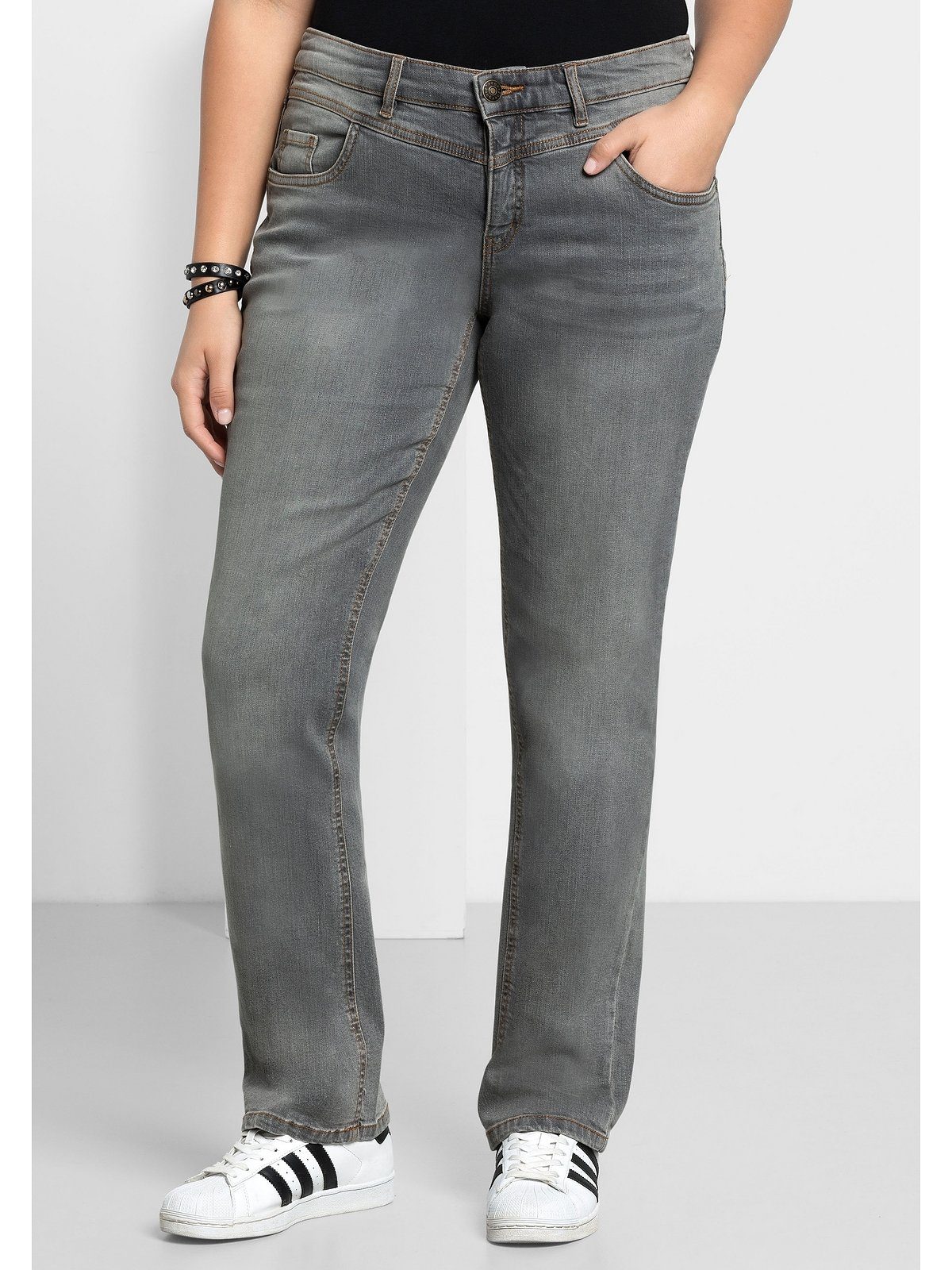 Größen grey Große Sheego Denim Stretch-Jeans mit Used-Effekten Gerade« »Die