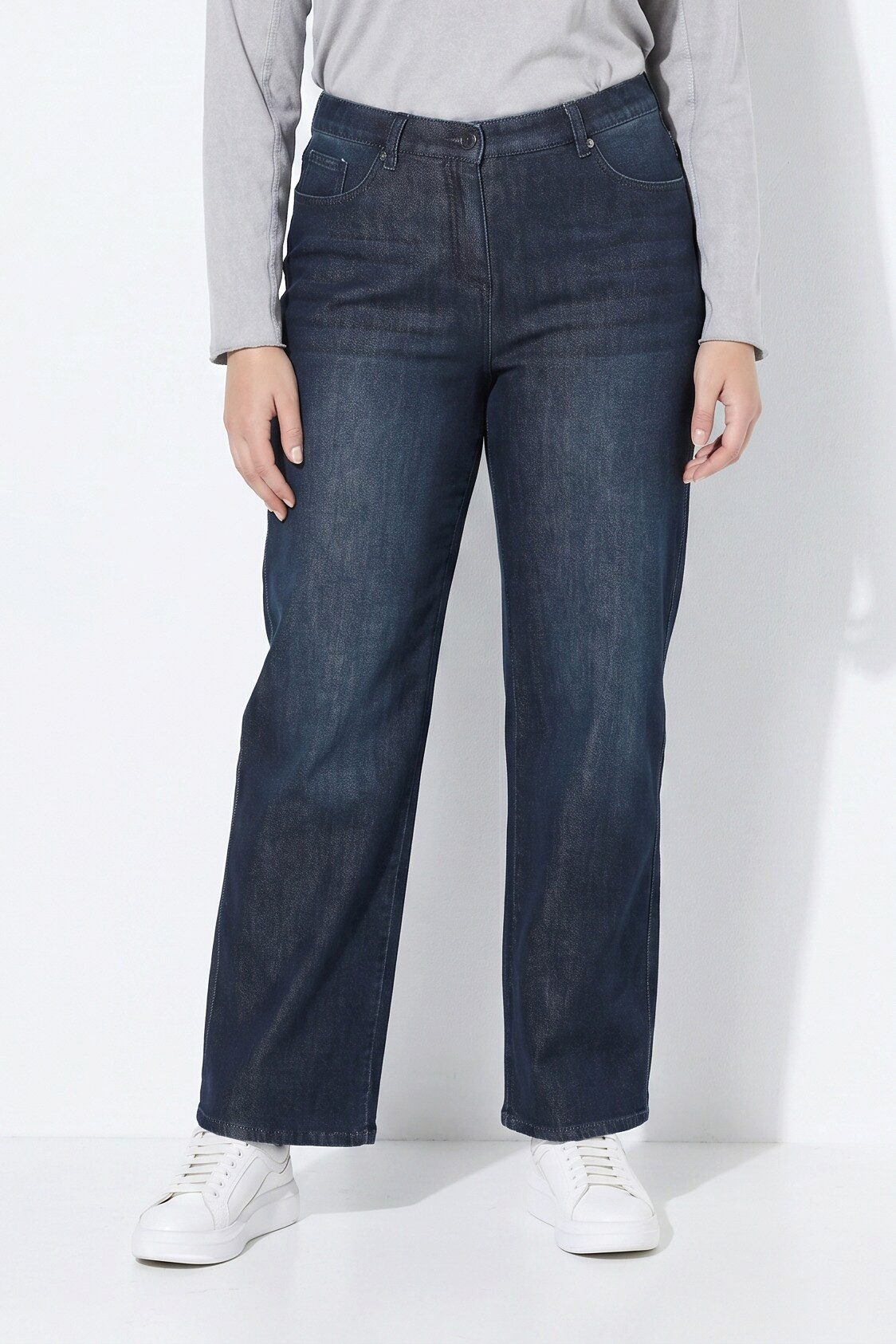 Ulla Popken Regular-fit-Jeans Jeans Mary weites Bein Stretchdenim Komfortbund