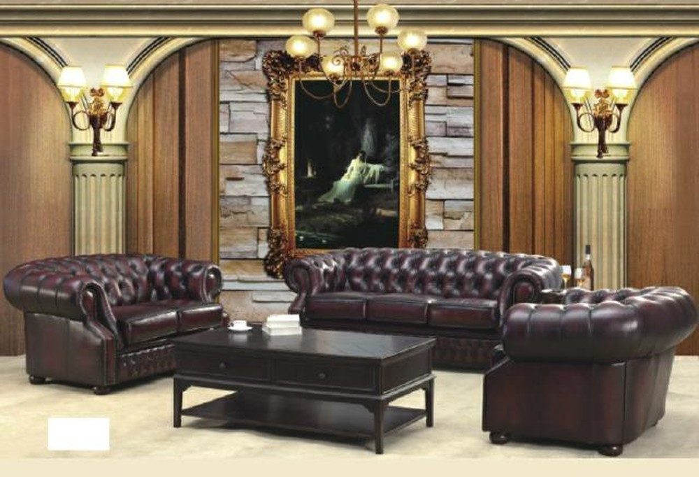 JVmoebel Chesterfield-Sofa Sitzgruppe Oxford aus echtem Leder mit Chesterfield-Design, Set, Made in Europa