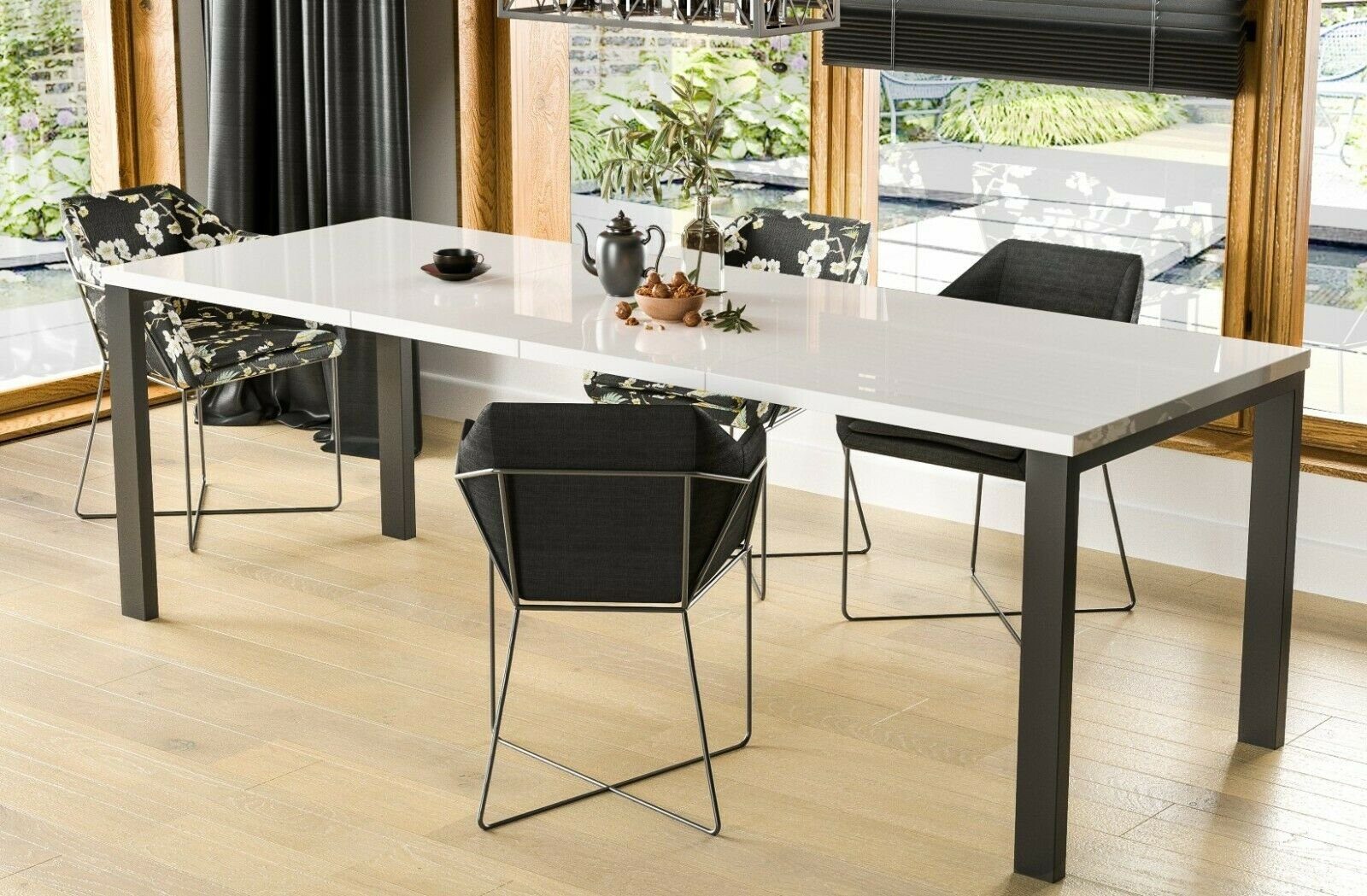 Endo-Moebel Kulissen-Esstisch Garant 80-215cm ausziehbar erweiterbar Metallgestell Küchentisch, 45cm Erweiterungsplatten, Synchronauszug, von 0,8m auf 2,15m