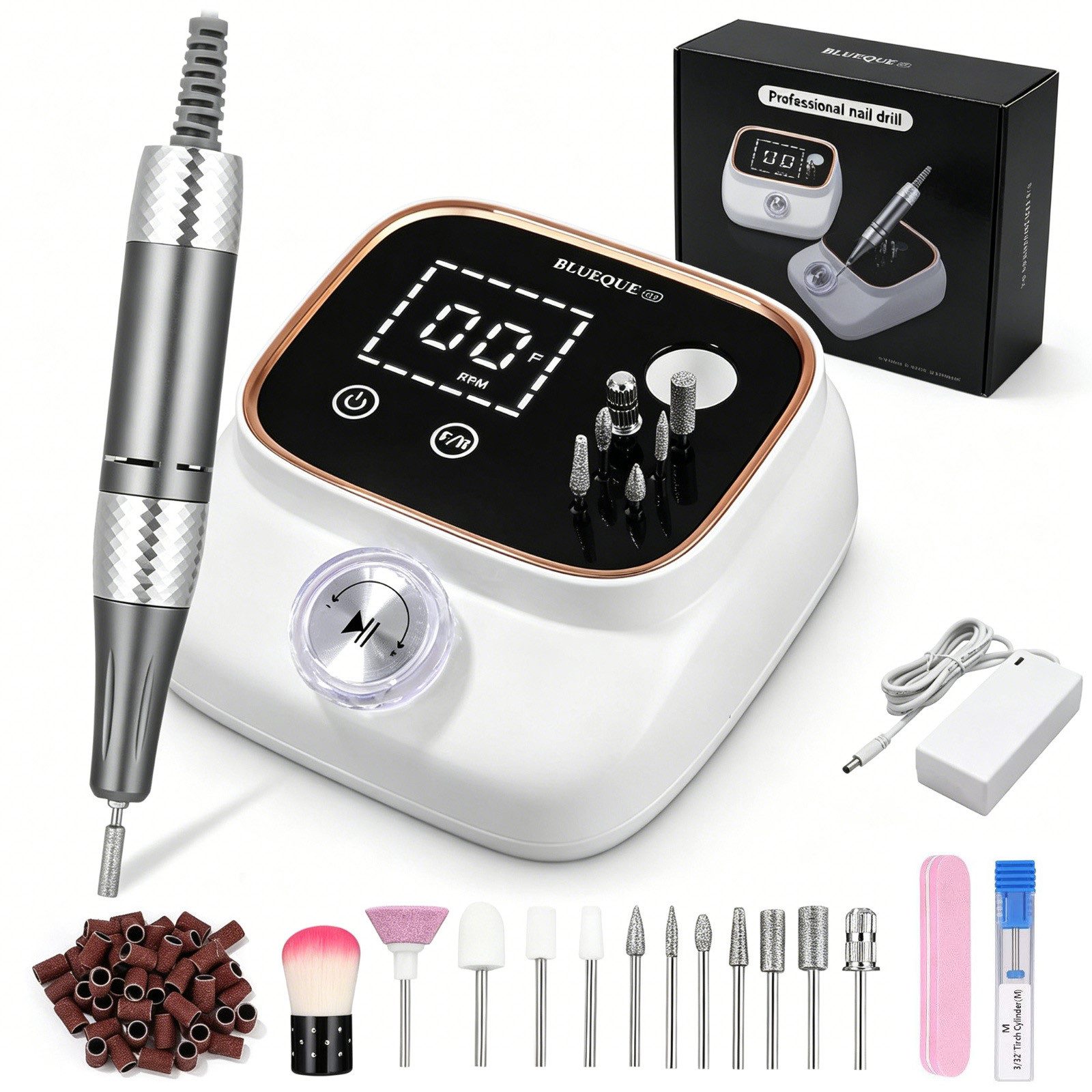 AKKEE Maniküre-Pediküre-Set Profi Elektrische Nagelfräser 45000RPM,Fräser für Gelnägel, mit Lcd-Display