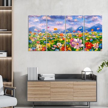 DEQORI Glasbild 'Blumenwiese und Berge', 'Blumenwiese und Berge', Glas Wandbild Bild schwebend modern