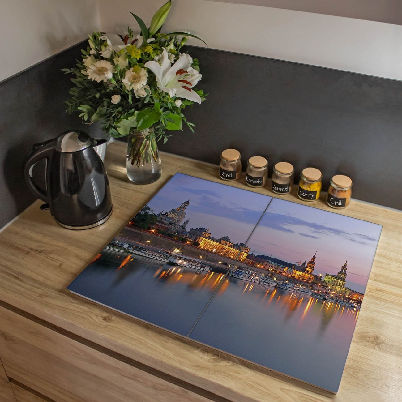 banjado Herd-Abdeckplatte zweiteilig aus Glas mit Motiv Dresden, (gehärtet, 2 tlg., inkl. selbstklebende Gummifüßchen)