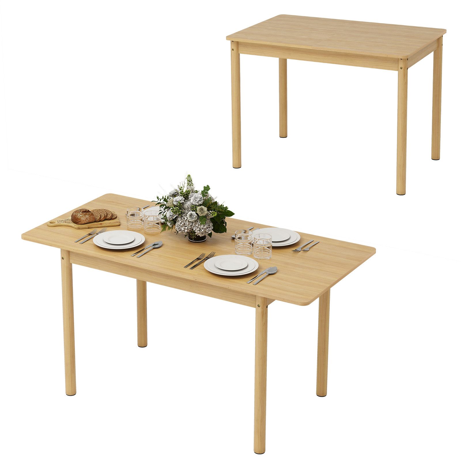Puluomis Esstisch ausziehbar Massivholz mit Stauraum, 105-145cm verstellbar (für 2-6 Personen, 120kg tragfähig für Wohnzimmer Esszimmer natur)