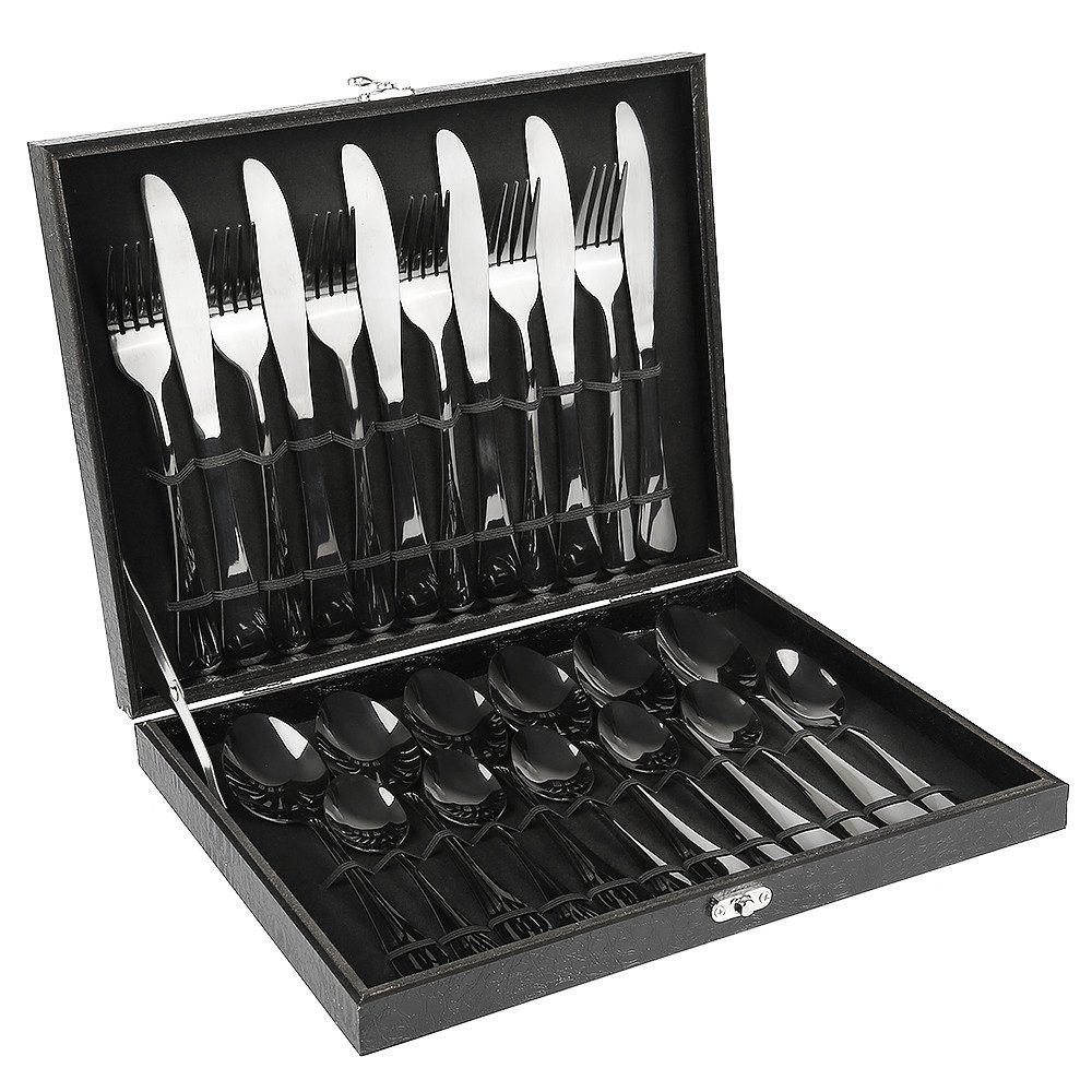 JEOBEST Besteck-Set Besteck Set 6 Personen, Essbesteck Set, Hochwertiges Edelstahlbesteck, 6 Personen, 24 teilig Edelstahl Besteckset Schwarz Matt, Spülmaschine – Bild 5 von 5