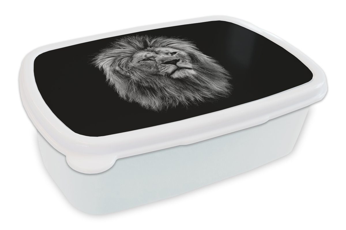 MuchoWow Lunchbox Löwe - Profil - Schwarz - Weiß, Kunststoff, (2-tlg), Brotbox für Kinder und Erwachsene, Brotdose, für Jungs und Mädchen