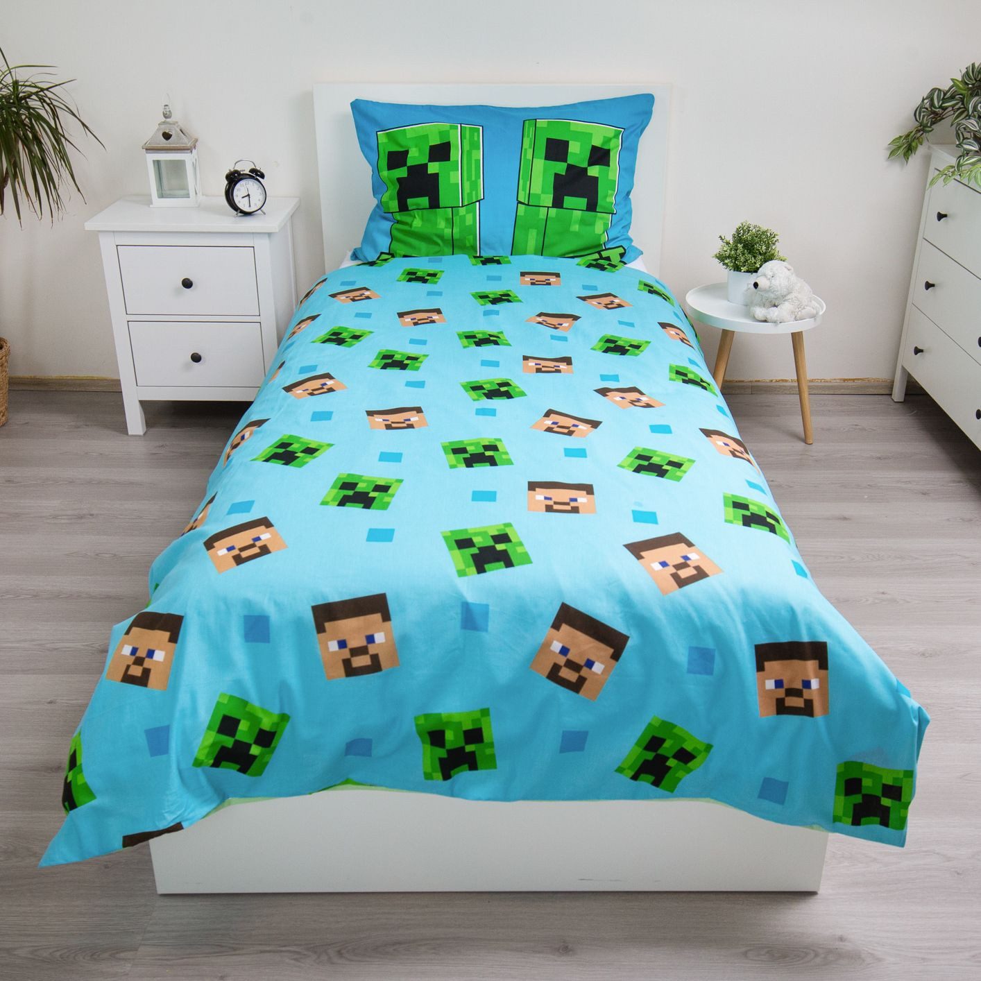 Minecraft Bettwäsche Minecraft leuchtende Wende Bettwäsche Kopfkissen Set135/140x200cm, Baumwolle, 2 teilig, Wendemotiv mit Reißverschluss