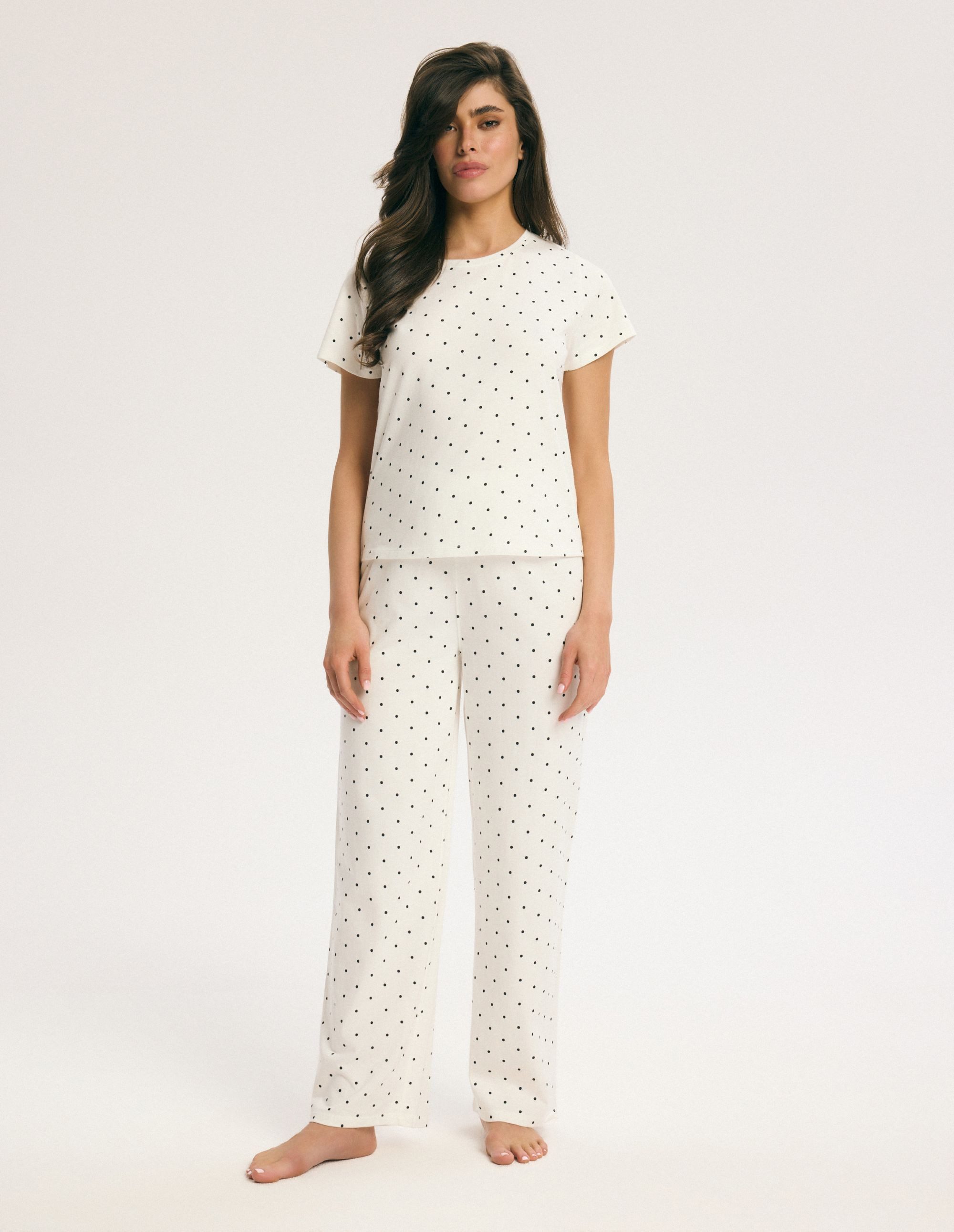 ESOTIQ Pyjama Pyjama Set Macchiato Kurzarm Rundhals Baumwoll-Viskose Tupfen bequem (2 tlg)