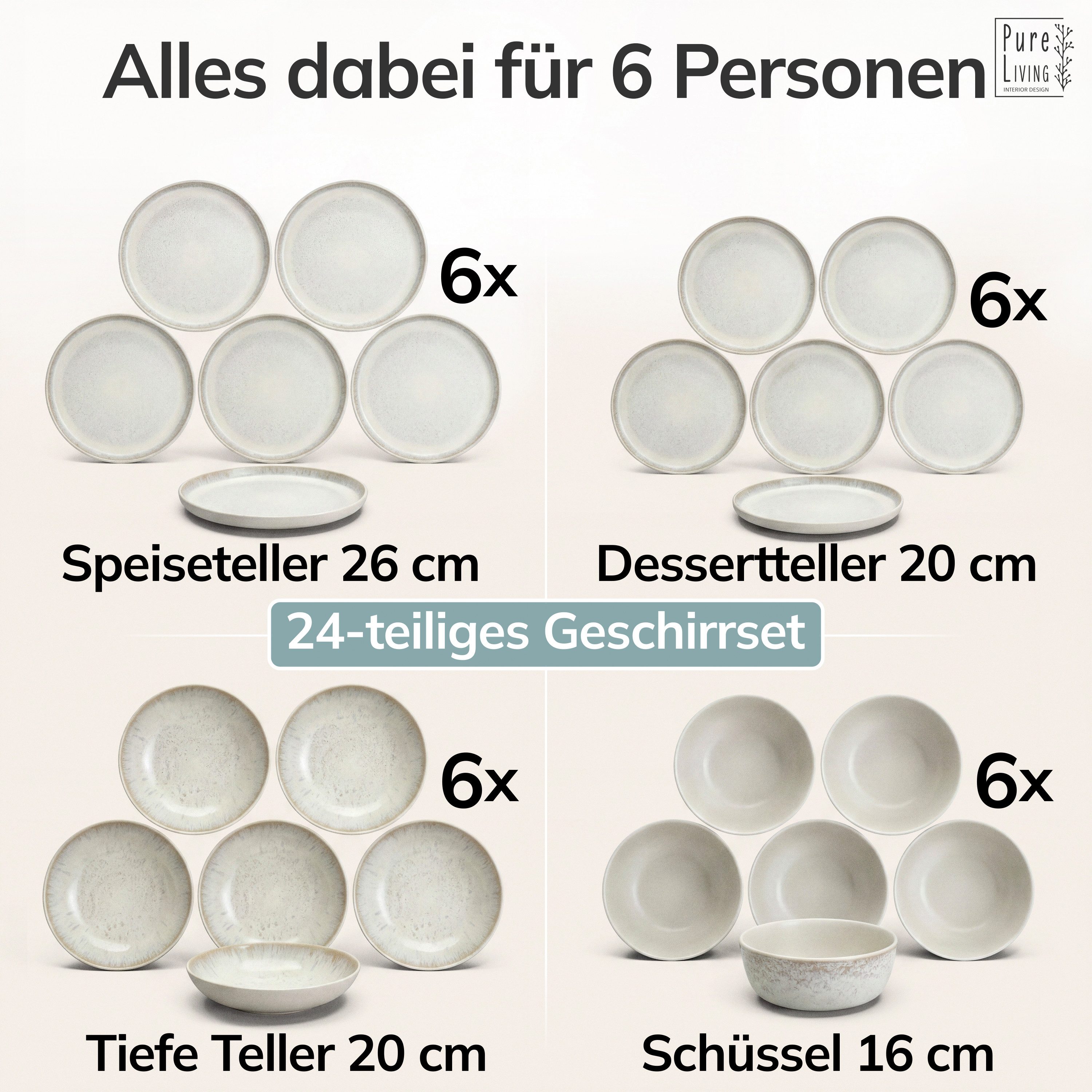 PURE LIVING INTERIOR DESIGN Geschirr-Set Ibiza aus Steingut, 24-tlg., für 6 Personen, Beige (24-tlg), 6 Personen, Steingut – Bild 5 von 5