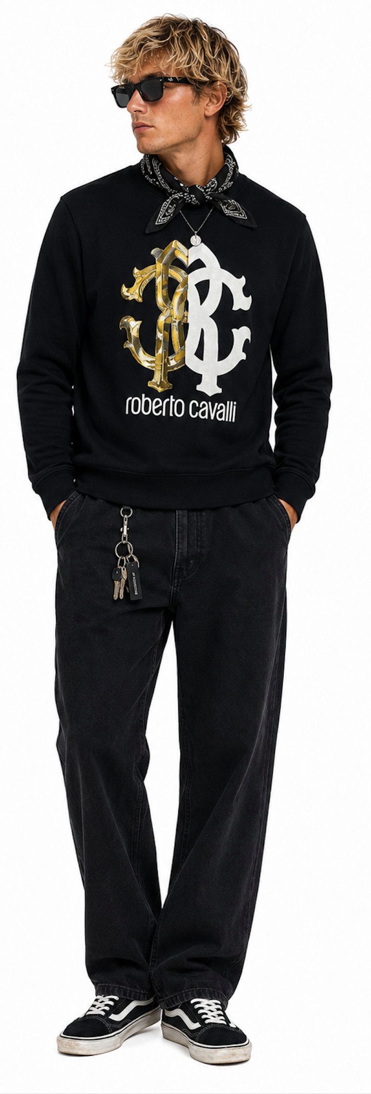 roberto cavalli Sweatshirt FIRENZE RC Monogram Logo Sweatshirt Pullover Sweater Exklusive Roberto Cavalli Firenze Premium-Linie