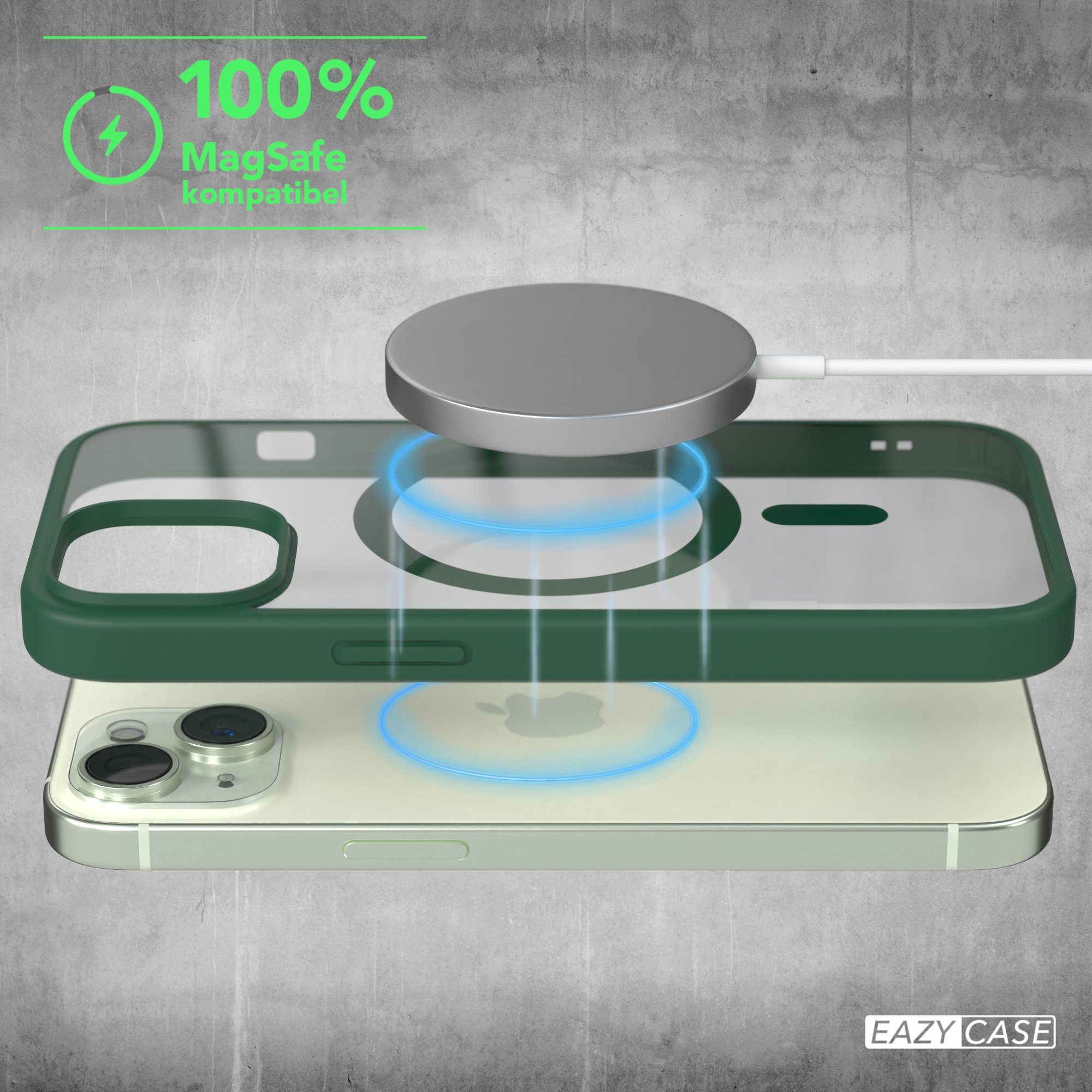 EAZY CASE Handyhülle Transparente Hülle mit MagSafe für iPhone 15 6,1 Zoll, TPU Hülle, flexibel, Clear Case Silikonhülle anti-kratz Backcover Grün