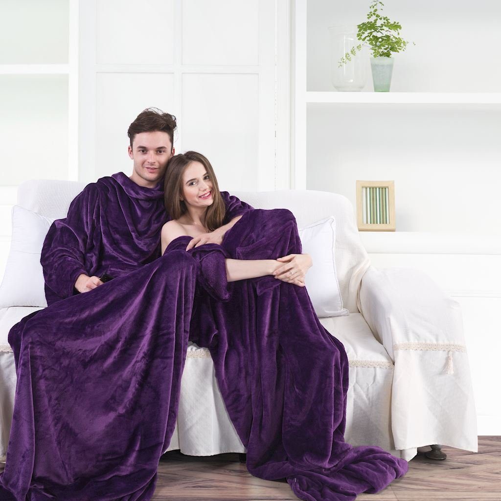 Blanket Ärmeldecke Tragbare - Kuscheldecke Ärmeln Tagesdecke und mit Lazy purple aufgenähten DecoKing, Taschen, TV