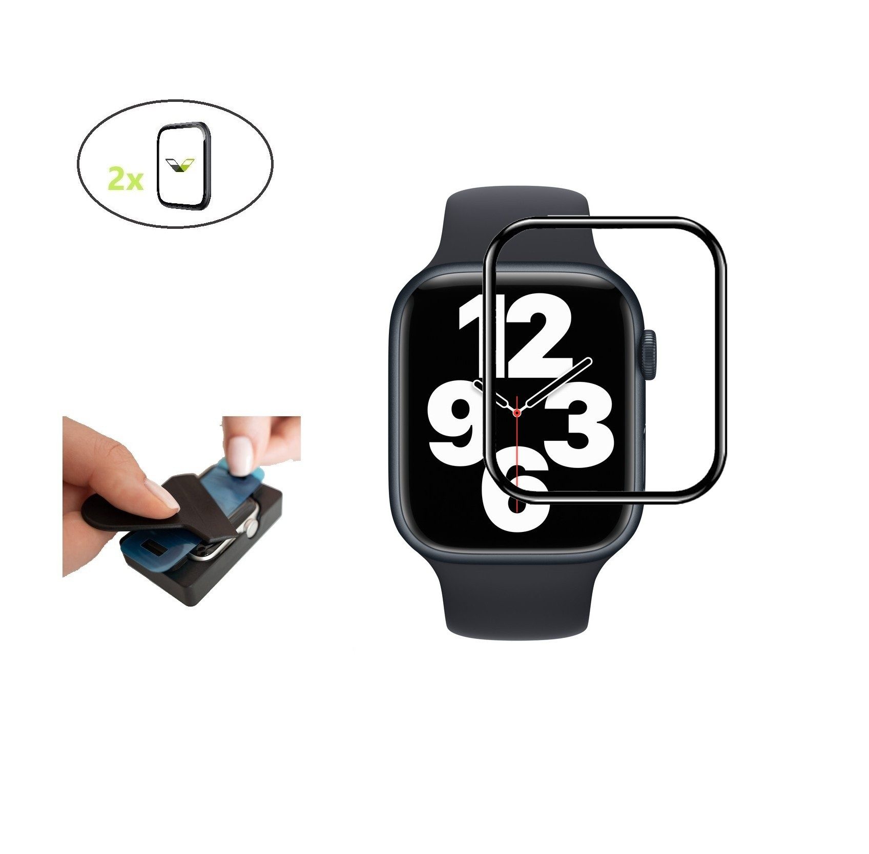 Ventarent Displayschutzfolie Schutzglas Schutzfolie mit Aufbringhilfe für Apple Watch Series 6 44 mm, Apple Watch Series 5 44 mm, Apple Watch Series 4 44 mm, Apple Watch SE 44 mm, inkl. 2x Ausbringhilfe, Reinigungstuch und Staubentfernungssticker, 2 Stück