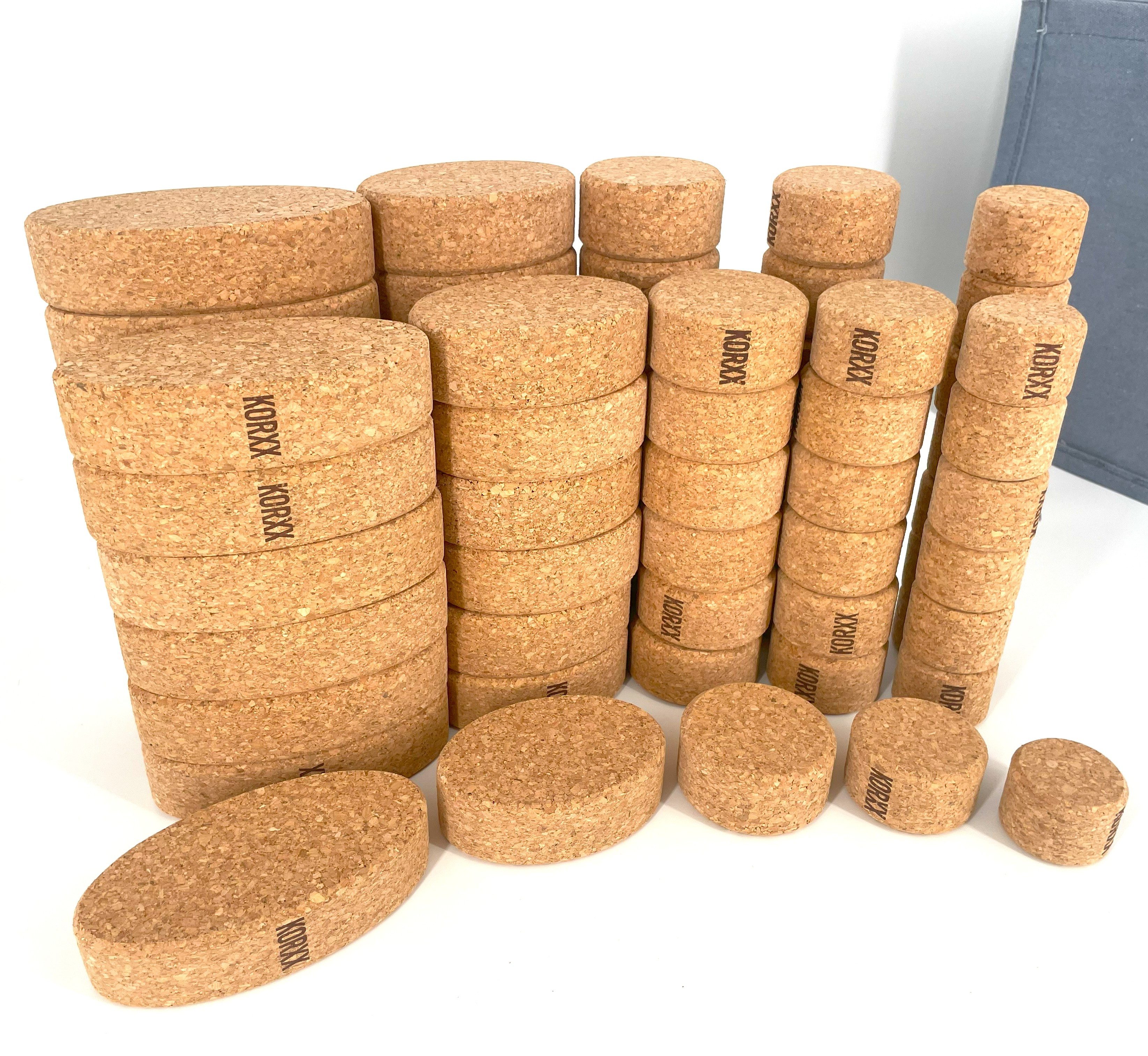 KORXX 70 kreisförmige und ovale Bausteine aus Kork Spielbausteine, (Packung, Set), leise, leicht, stabil, rutschfest, nachhaltig, sicher, recyclebar