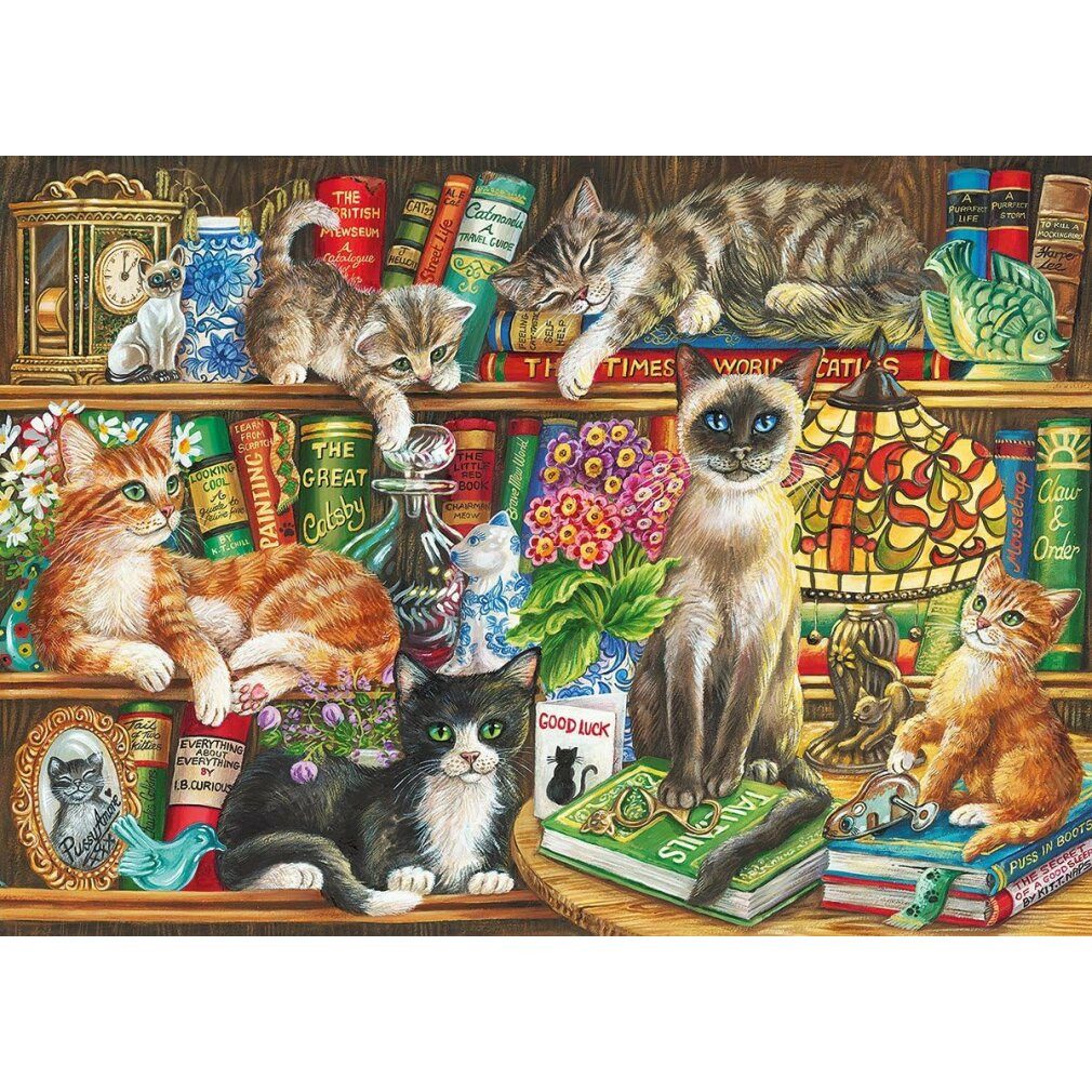 GIBSONS Puzzle Puzzle Katzen in Büchern 1000 Teile, Puzzleteile