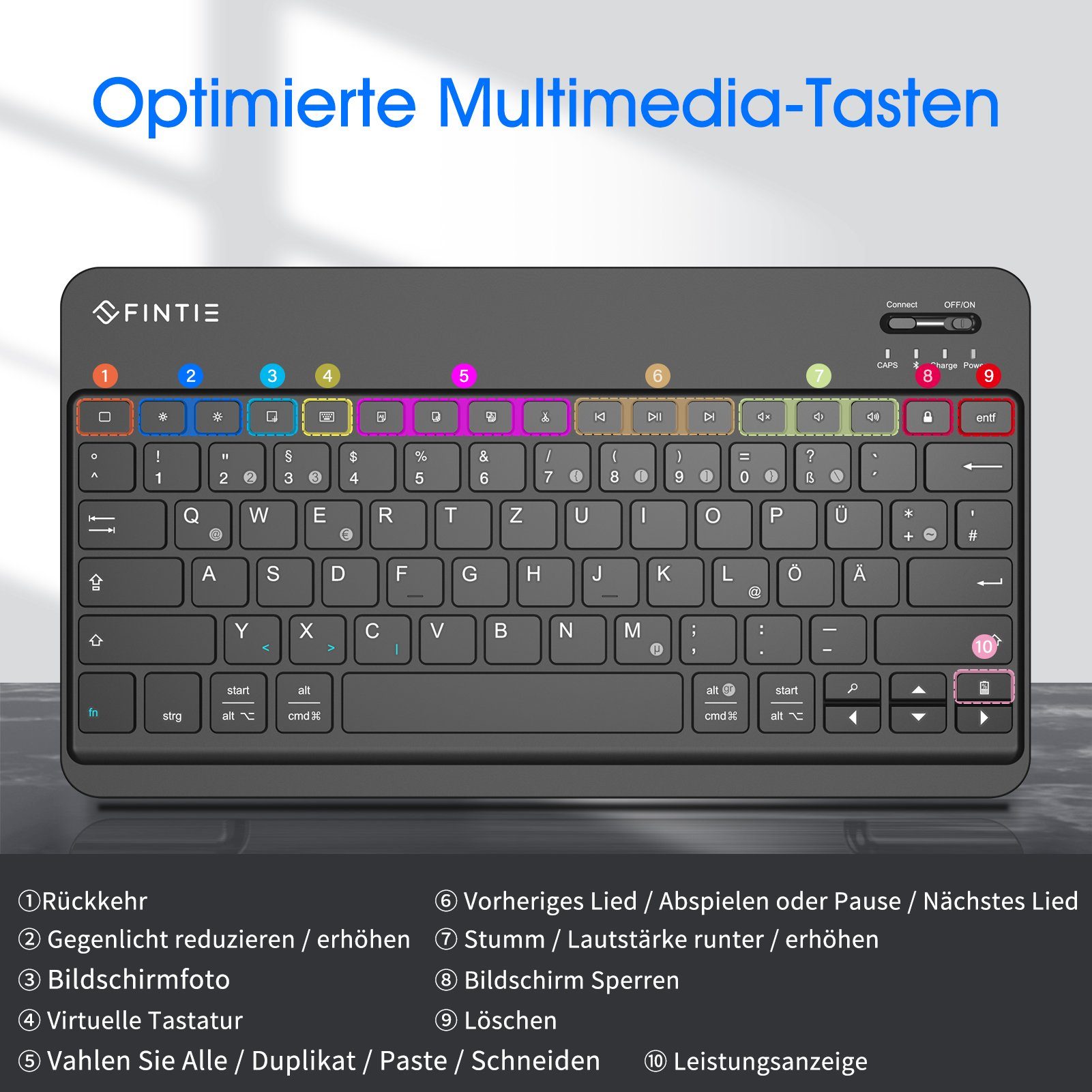 Fintie Ultradünn Bluetooth Tastatur, deutsche Layout QWERTZ Tablet-Tastatur (für iPad Air/Pro/Mini/iPad 10.9/10.2/9.7/iPhone/Samsung/Android) – Bild 4 von 5
