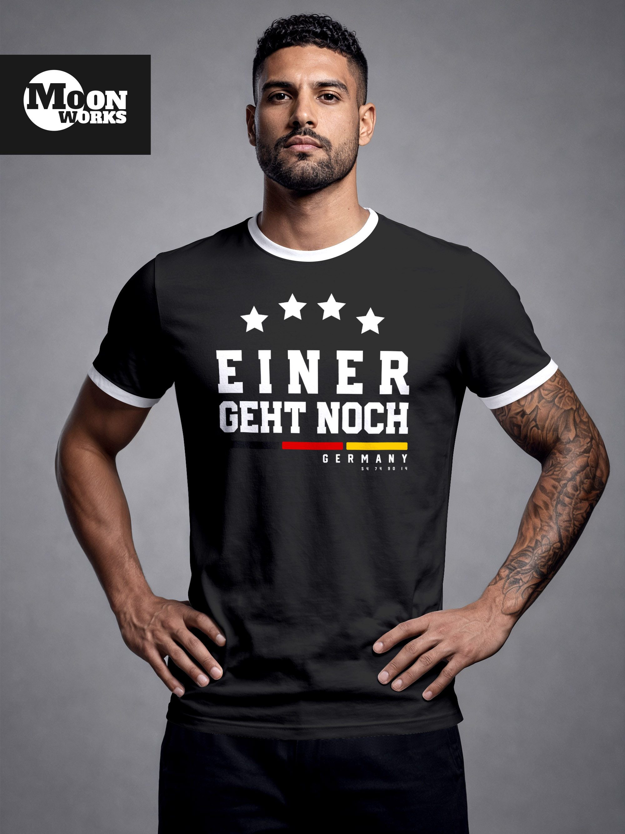MoonWorks Print-Shirt Herren Fan-Shirt Deutschland Einer geht geht noch vier Sterne Fußball mit Print