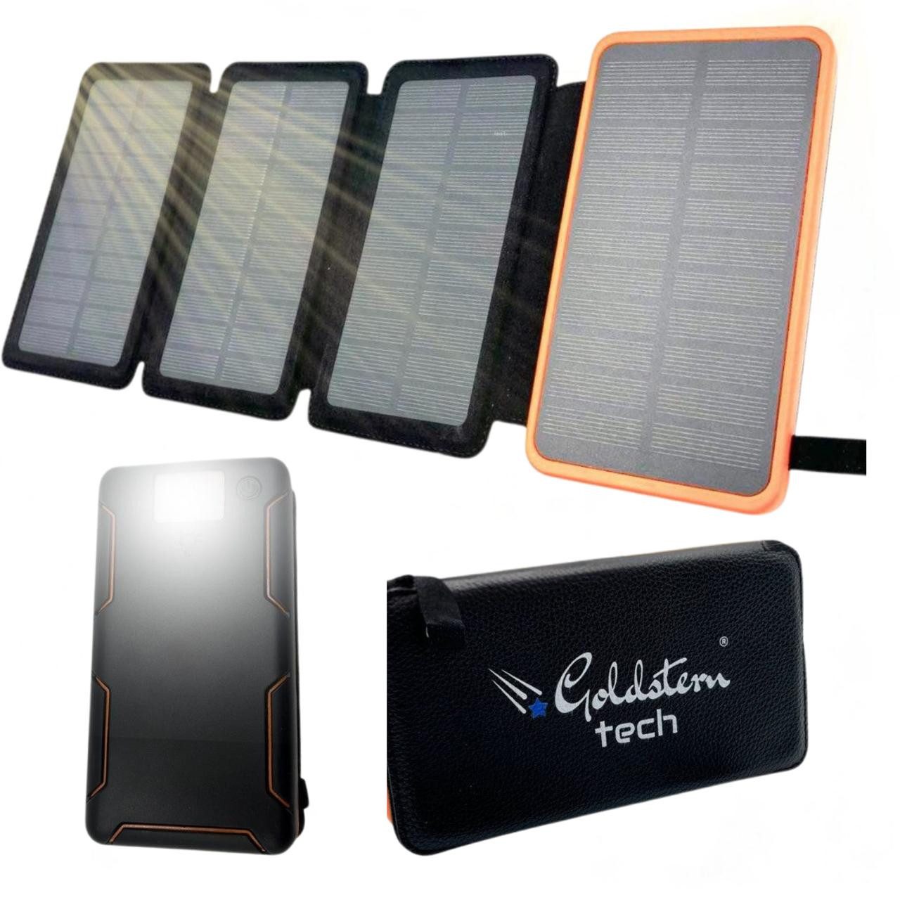 Goldstern-Tech SolarPower 38K Solar Powerbank 15W Schnellladefunktion 36800 mAh, 4 faltbaren Solarpanels, QC 3.0 Schnellladefunktion, USB-C Anschluss