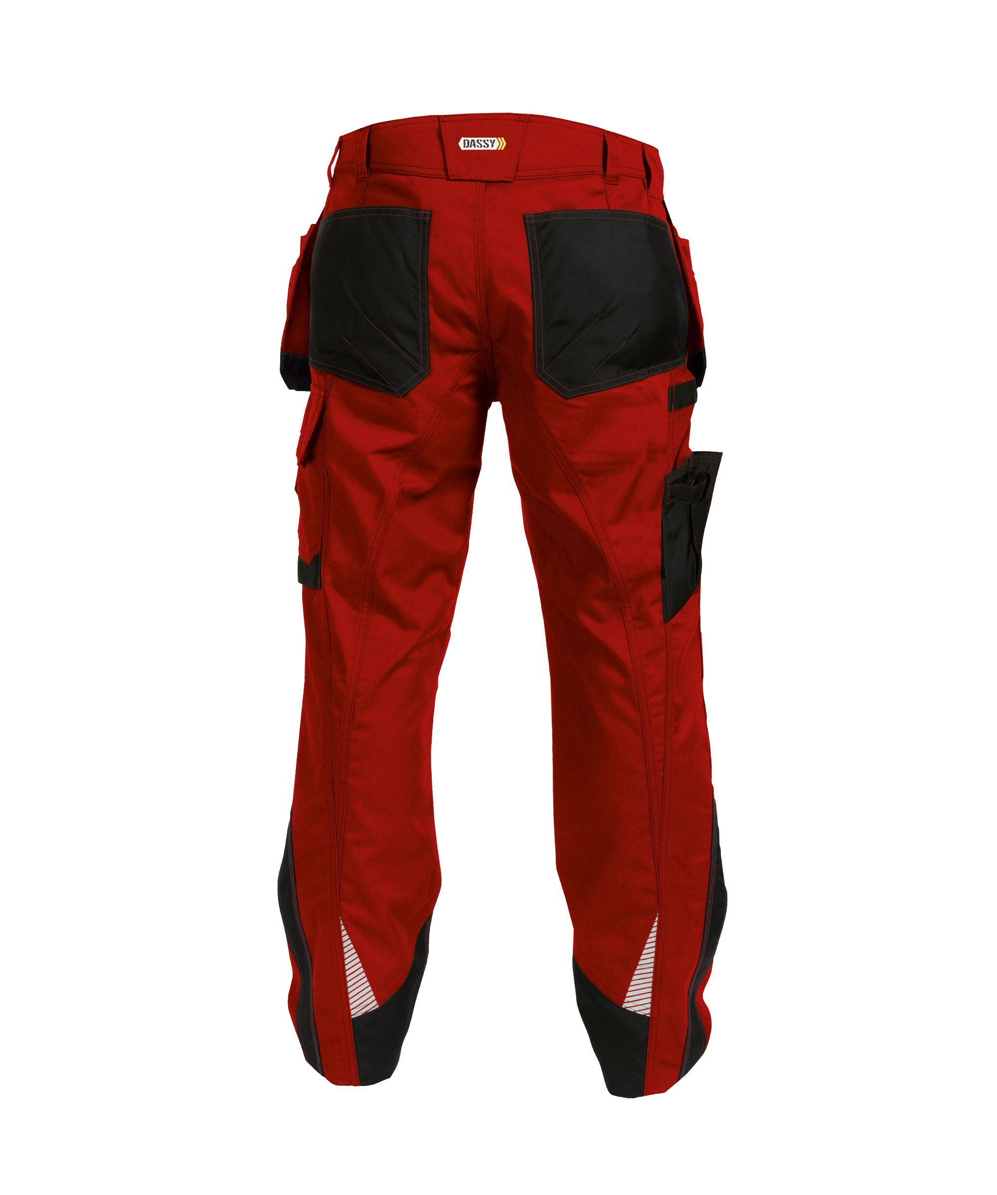 Dassy Arbeitshose Arbeitshose rot/schwarz (1-tlg) Kniepolstertaschen Holstertaschen und Magnetic mit